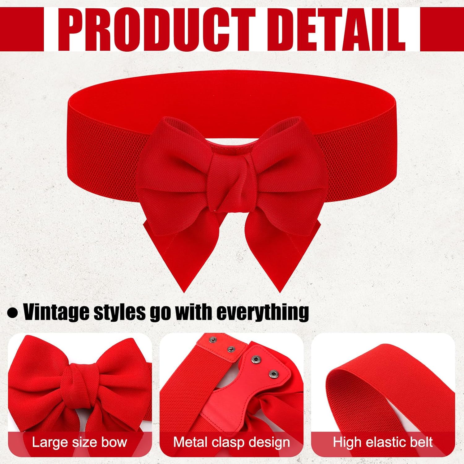3 Pcs Bow Belts for Women,Red Bow Belt Elastic Waist Belt Women's Vintage Bowknot - Image 3