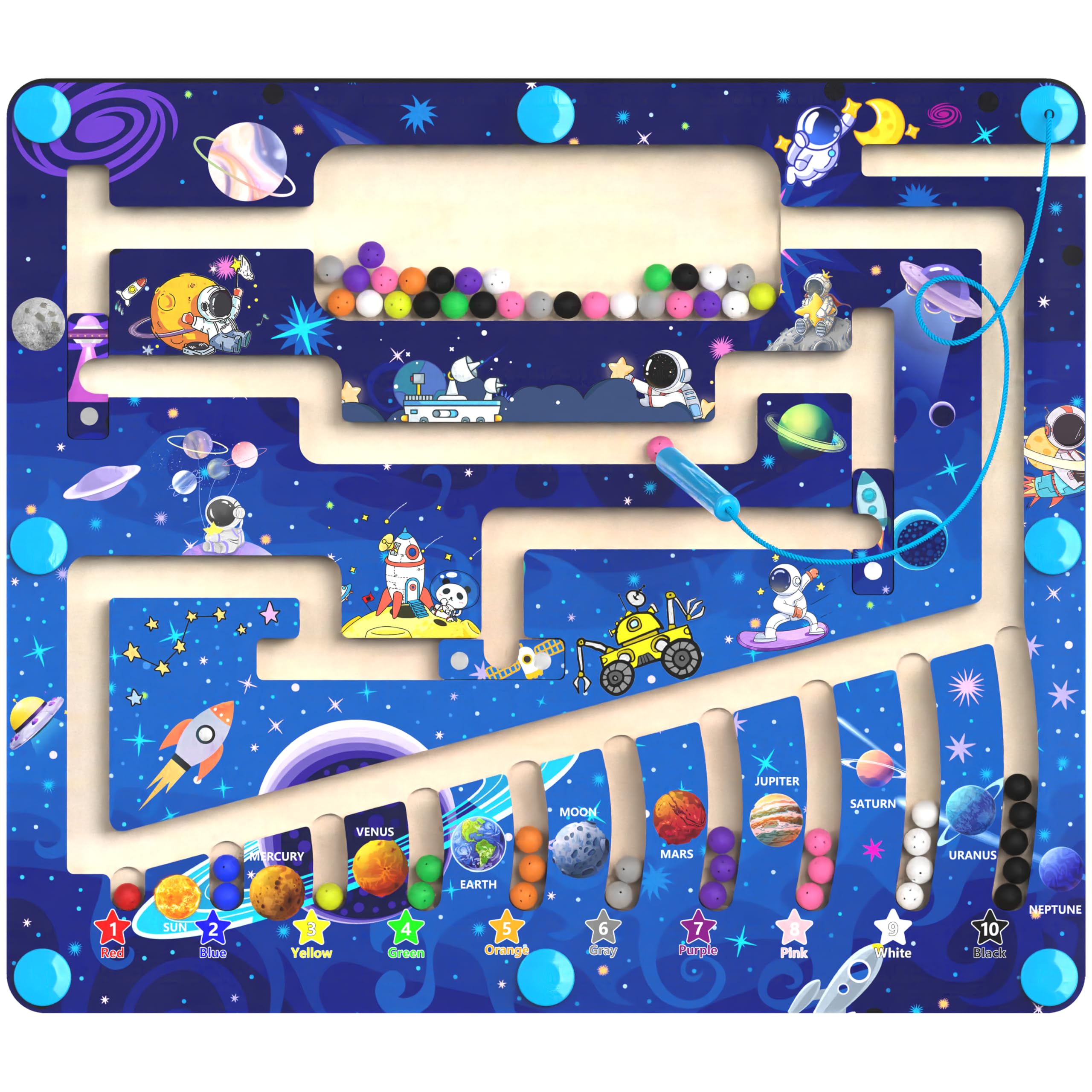 Magnetic Color and Number Maze - Montessori Toys for 3+ Year Old - Wooden Color Matching Learning Counting Puzzle Board -Toddler Activities Fine Motor