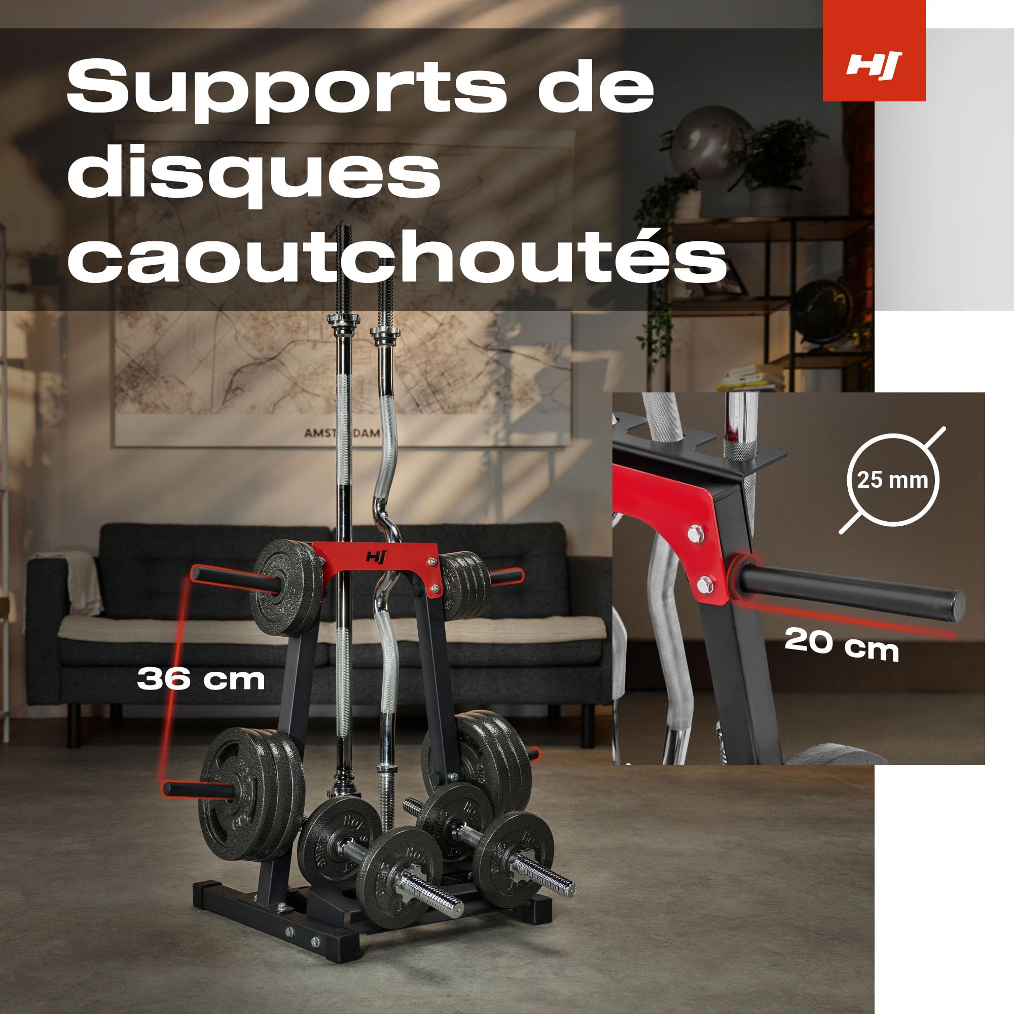 HOP-SPORT Langhantelständer - Hantelscheiben-Ständer Hantelständer für Kurzhanteln Ablage für Gewichte und Hantelstangen bis 200kg
