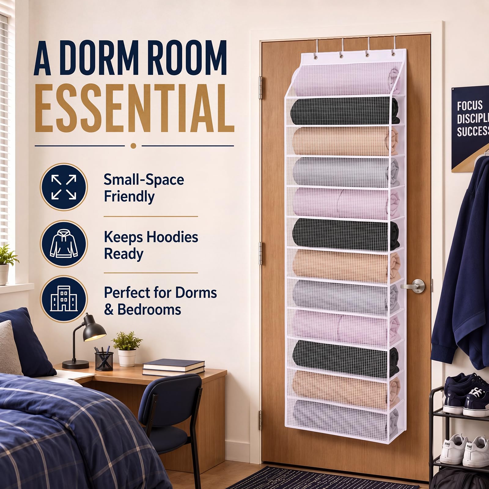 Suclain Kapuzenpullover-Organizer zum Aufhängen, zum Aufhängen, für 24 Hoodies, inklusive Haken, perfekt für Schlafsäle, Schlafzimmer, Schränke und kleine Räume, Größe 150 x 55 cm, 2 Stück
