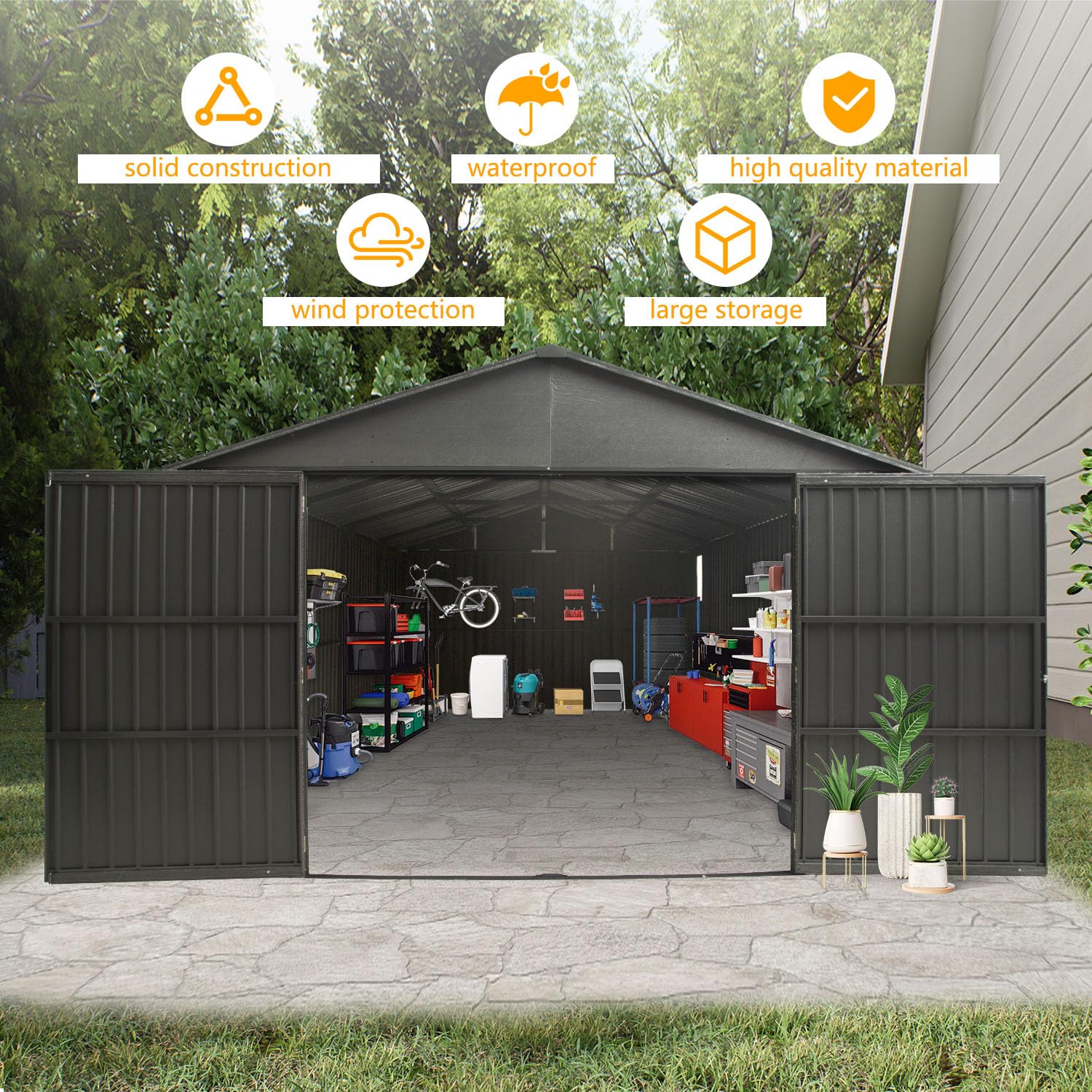 Amazon.com : Domi 12x25FT Heavy Duty Outdoor Metal Garage Shed