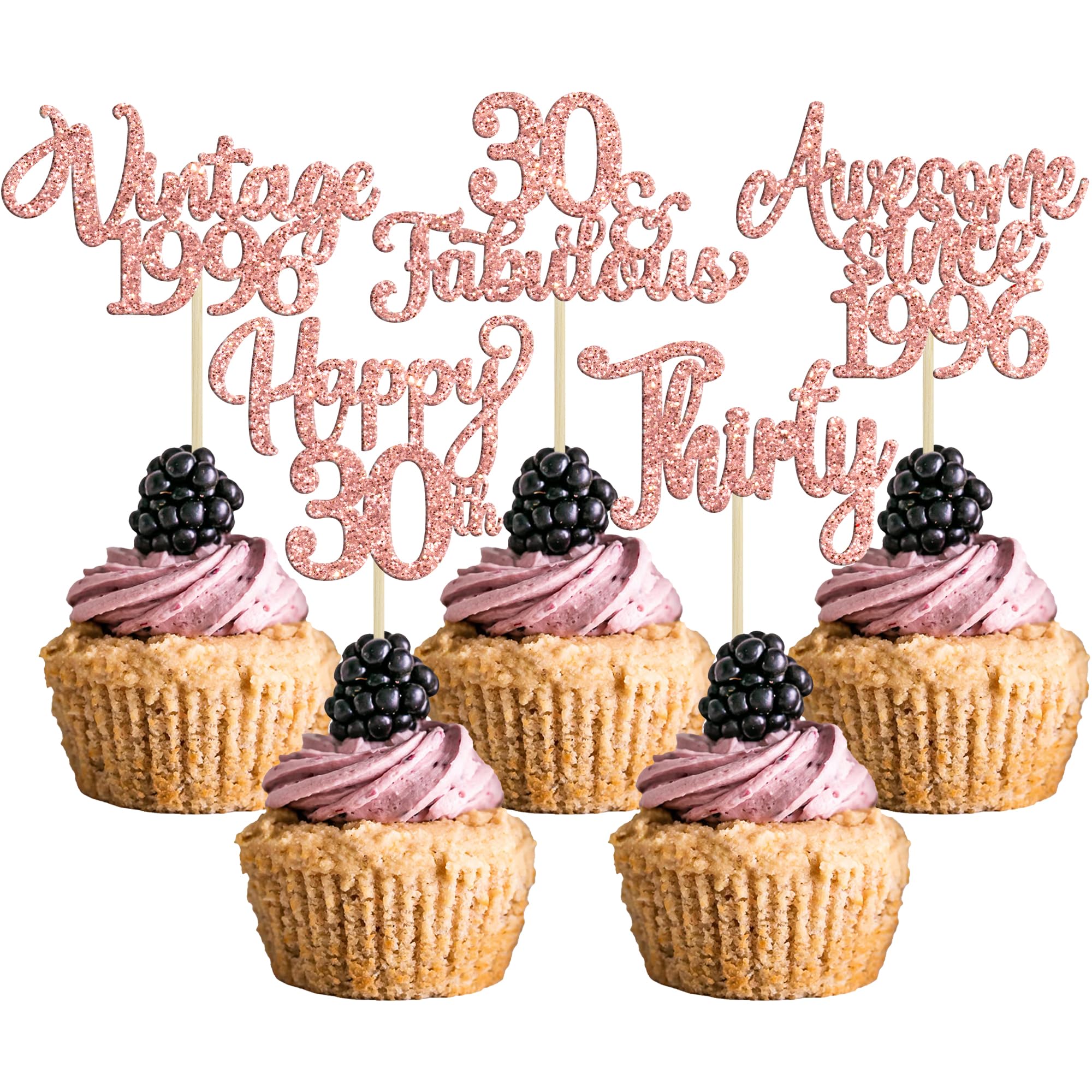 30Pcs Vintage 1995 Cupcake Toppers Glitter Thirty 30 Fabulous Happy 30th Birthday Cupcake Picks Cheers to 30 Years for 30th Birthday Anniversary Party