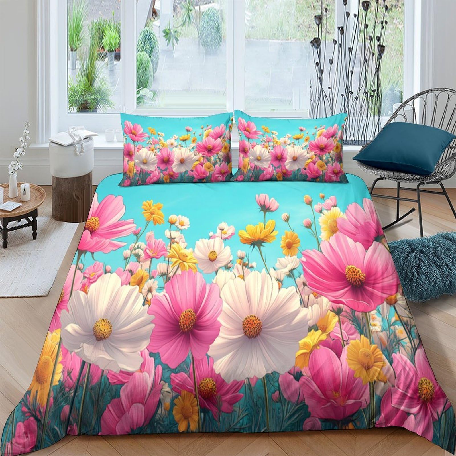 Ctjqhvkz Style-8 3D Printed Wildflowers Fitted Sheet Microfiber Soft Breathable Meadow Blossom Mattress Cover Bedroom Decor Single（135X200cm）