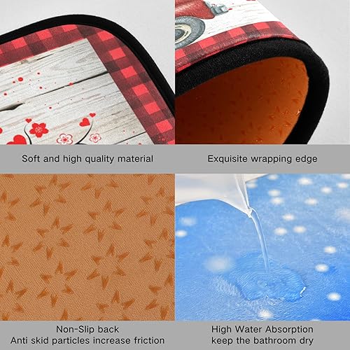 Miniatura 4 de Juego de 2 alfombras de cocina y tapetes retro de madera roja con diseño de árbol de corazón, diseño de búfalo rojo antifatiga, antideslizantes,