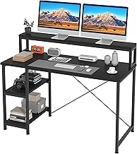 MUTUN 47'' Computer Desk, Home Office Desk with Storage Shelves, Industrial Gaming Desk with Monitor Stand, Studying Writing Table for Home Office, Black