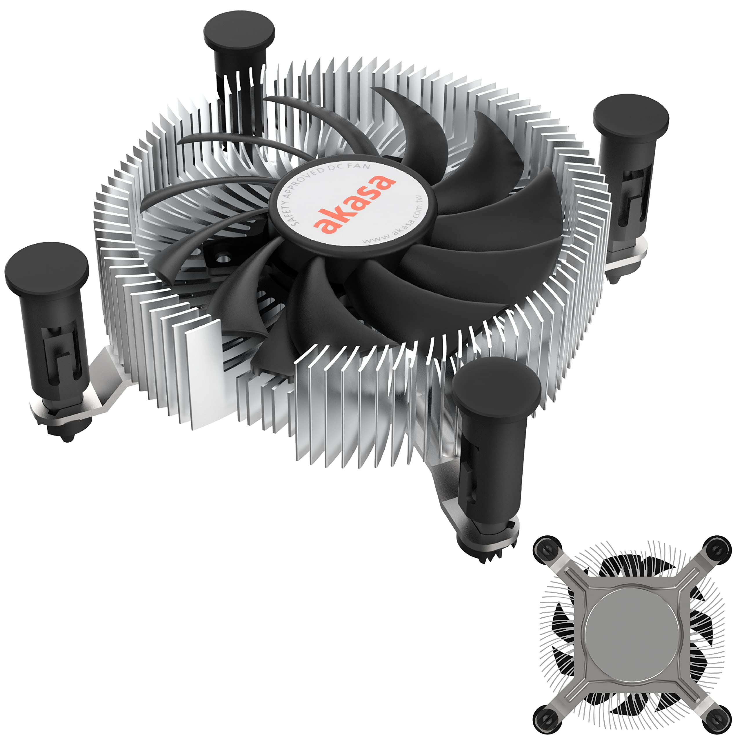 Akasa Aluminium Intel® LGA1700 Mini-ITX Cooler | Designed for Core™ i9 Processors up to 35W TDP | 26.9mm Low Profile CPU Cooler | Heatsink with Aluminium Core | 75mm PWM Fan | AK-CC6601EP01