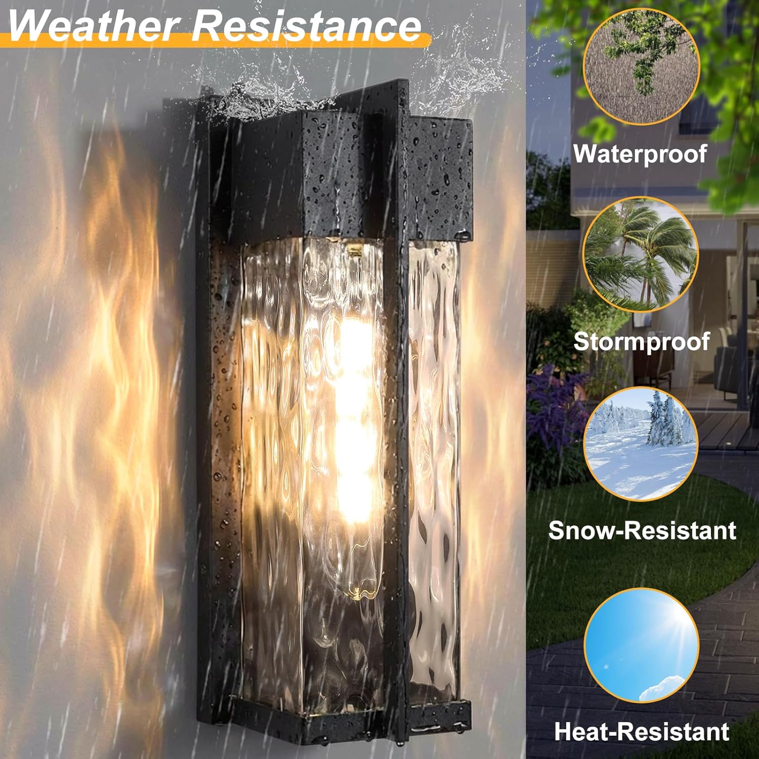 18IN Modern Exterior Lighting Fixtures(T300 Bulb Included), Dusk to Dawn Outdoor Lighting Waterproof Rippled Glass Wall Sconces, Open Bottom Outside Lights for House, Porch, Garage(Black)