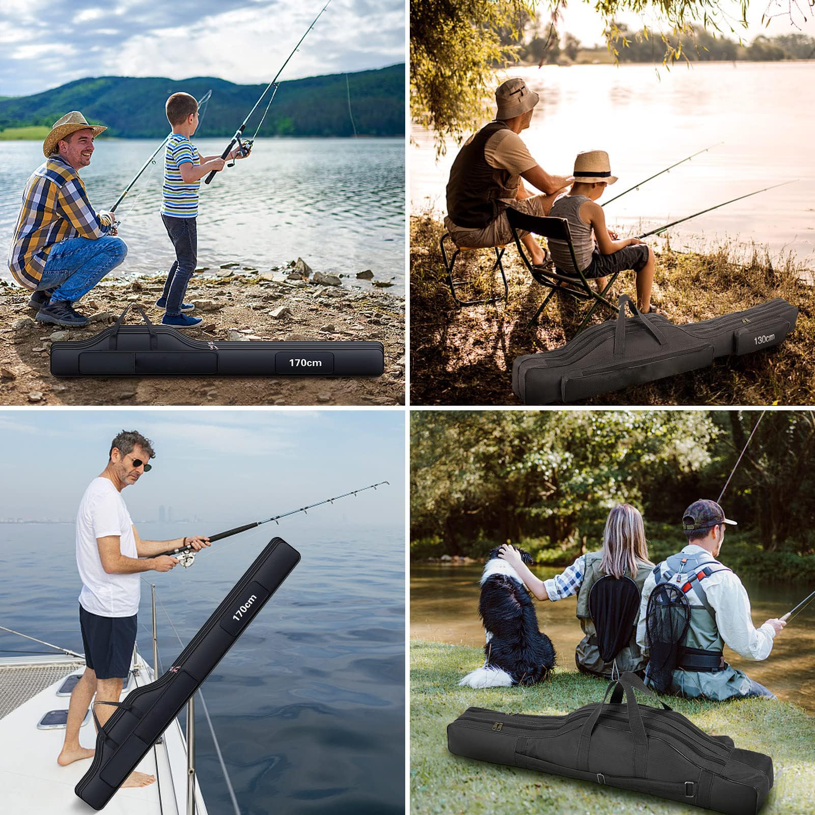 Sac de pêche pliable 210cm noir portable organisateur pour cannes