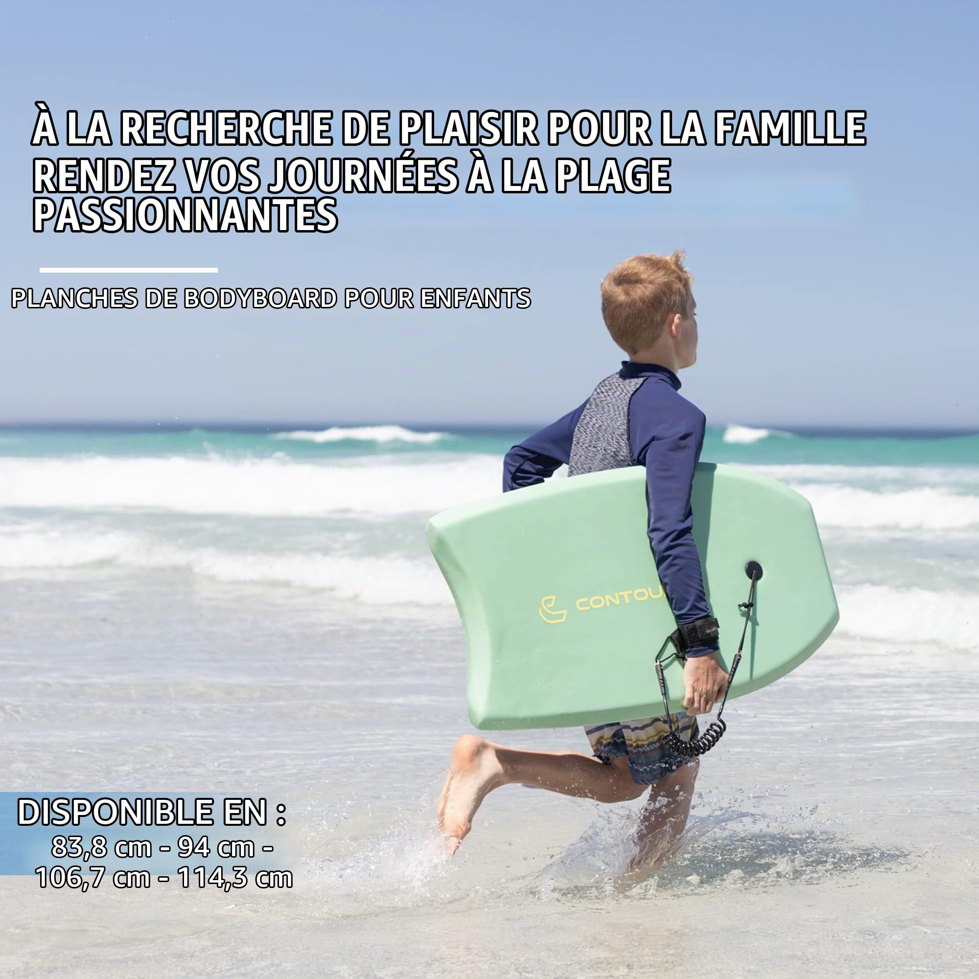Planche de Bodyboard Reed de 83,8 cm pour Enfants de Plage avec Noyau EPS léger, Double Canal pivotant, Laisse enroulée pour Tous Les Niveaux de Surf