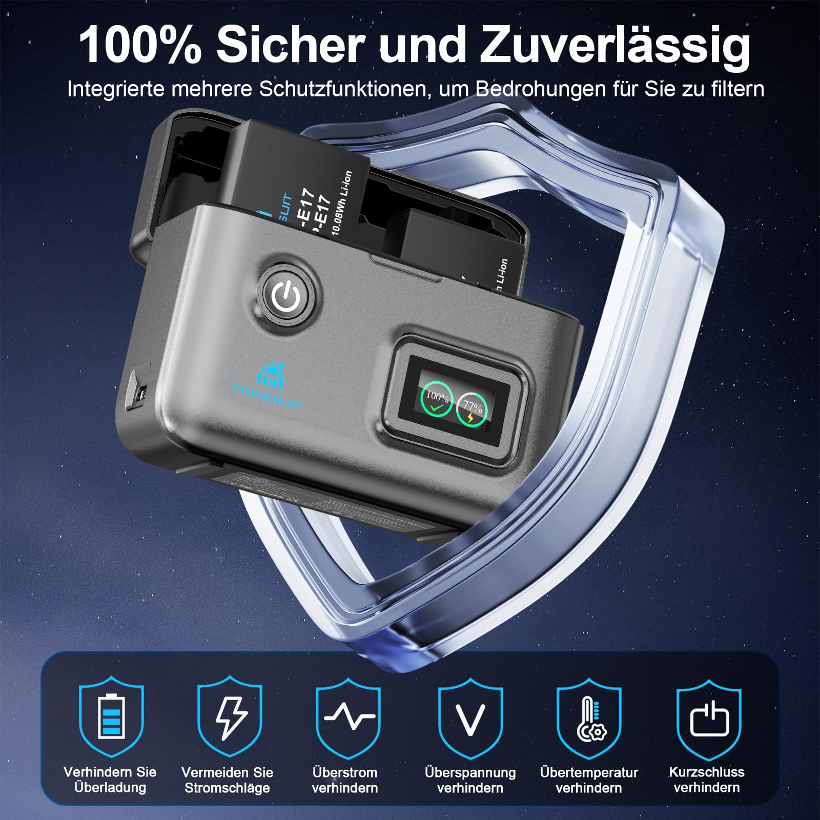 Homesuit LP-E17 Akku 1400mAh & Dual USB LCD Ladegerät Kit für Canon EOS R10, RP, Rebel SL3, SL2, T8i, T7i, T6i, T6s, EOS M3, M5, M6, EOS 200D, 77D, 750D, 760D, 800D, 8000D Kamera (2er-Pack)
