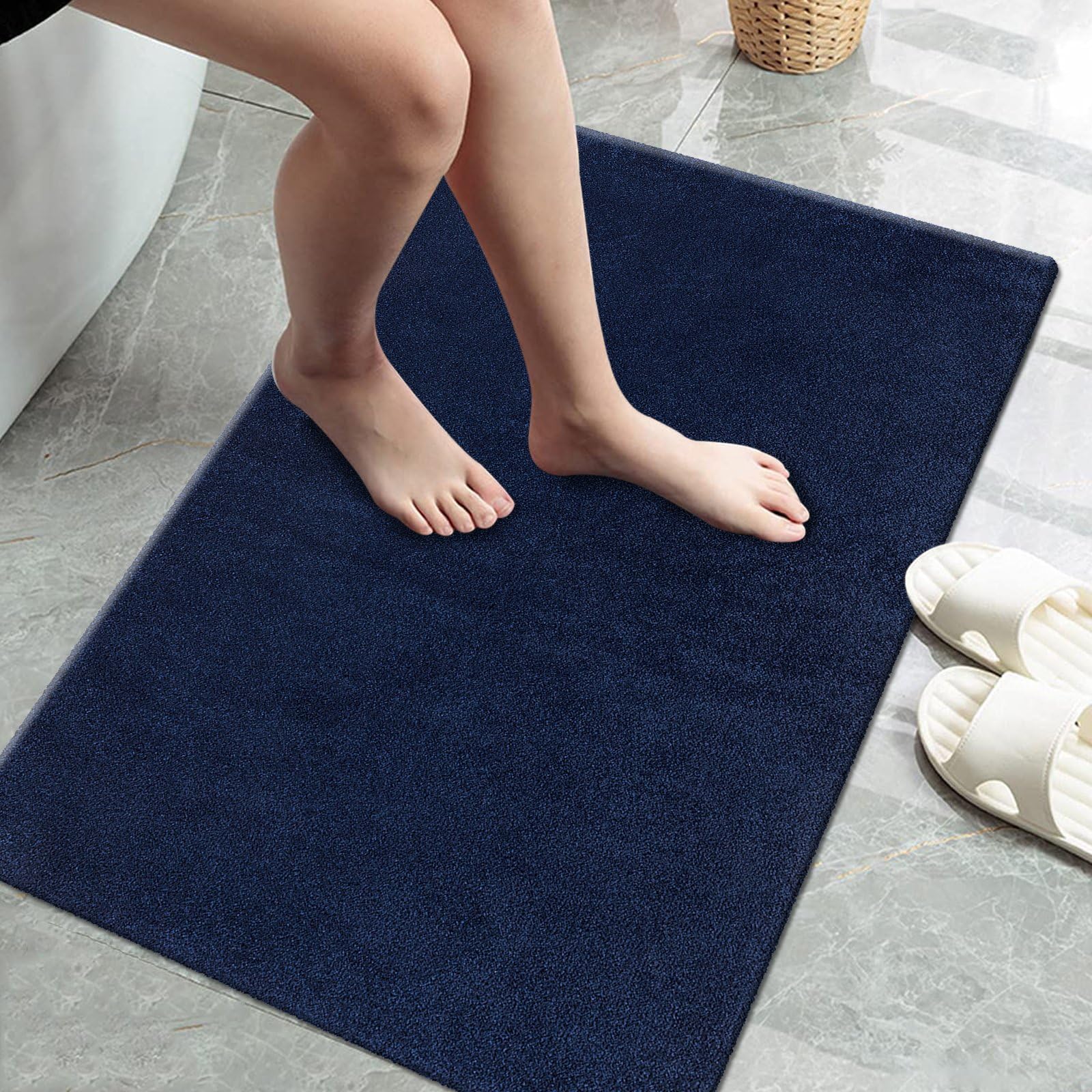 renoazul® Soft Anti-Slip High Pile Bedside Rug With Gel Backing, Alya - 50 x 80 cm - Navy, Washable Entrance Door Mat - Ideal For Large Entrances, Corridor, Office, Hallways And Welcome Mat. — image 1