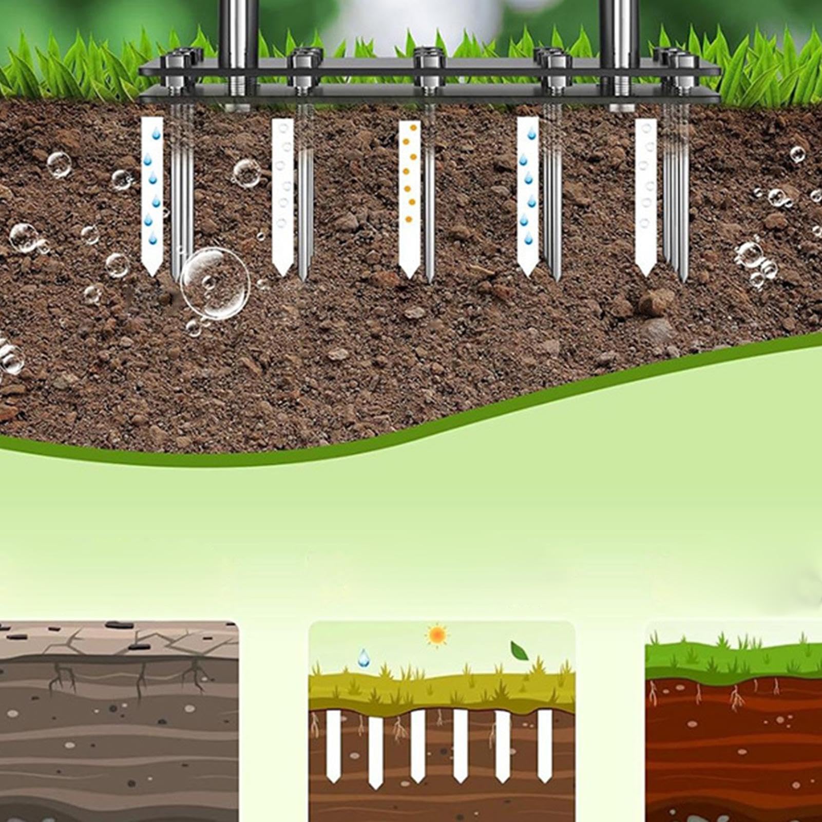 Aireador Manual De Césped Auto Limpiable Premontado Reforzado | Herramienta Resistente para Aireación en Jardines Para Suelo Campo Golf Y Parque Cuidado Césped En Otoño Y Primavera