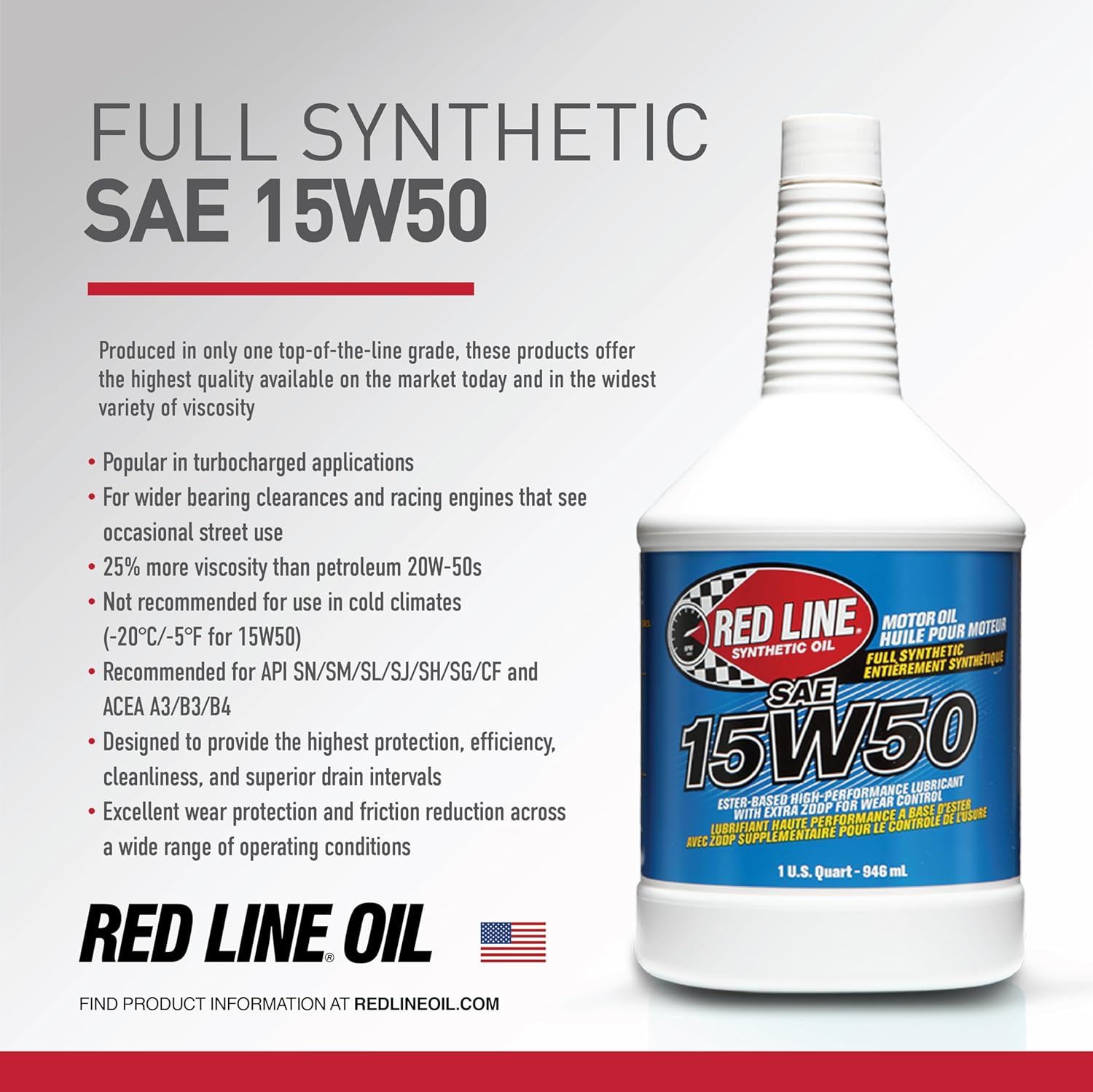 Red Line 11504 SAE 15W50 Fully Synthetic Motor Oil - 1 Quart (12 Pack) - Image 3