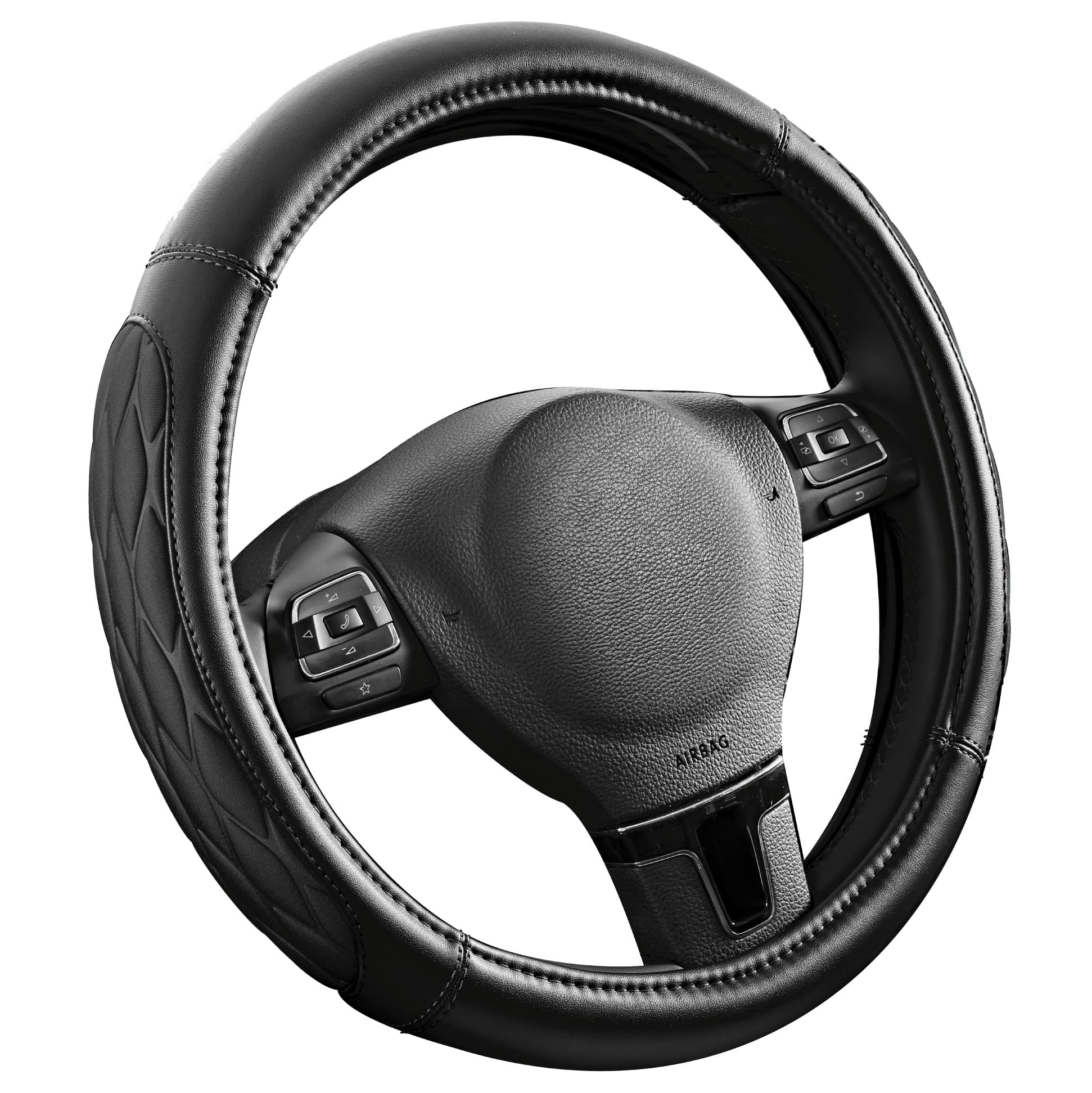 Photo 1 of PIC AUTO Steering Wheel Cover, Black Thick Rhombic Foam and Premium Leather, Universal 14.5-15.5 Inch Breathable Anti-Slip Steering Wheels Accessories for Men & Women