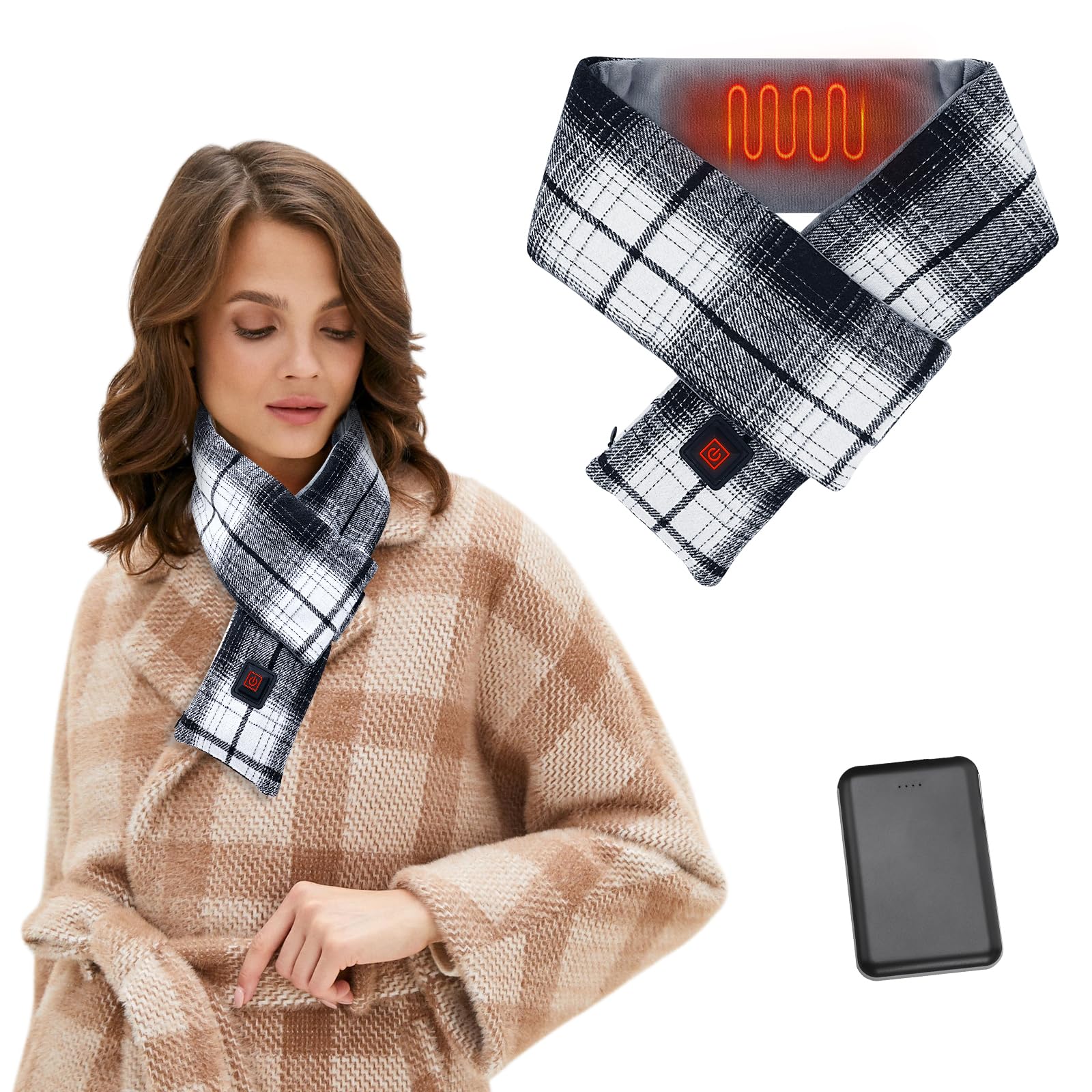 Heated Scarf with 5000mAh Power Bank, USB Rechargeable Heating Scarf with 3 Heating Levels Electric Winter Neck Warmer Washable for Men Women Hiking Skiing Christmas