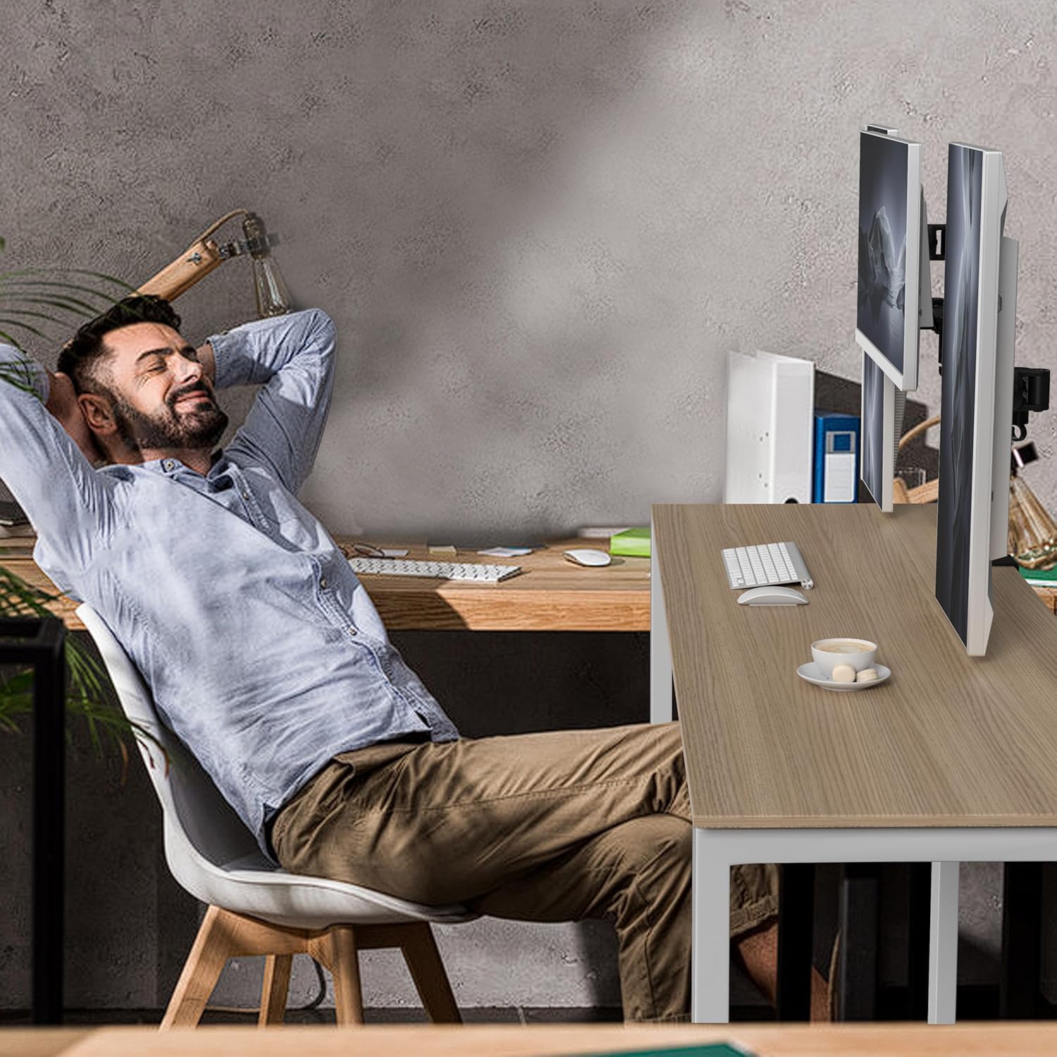 Duronic DM353 Arm for 3 Computer Monitors | Triple Articulated PC Monitor Stand for Desktop | VESA 75 100 | Adjustable Height | Swivel Tilt Swivel | Universal Compatibility