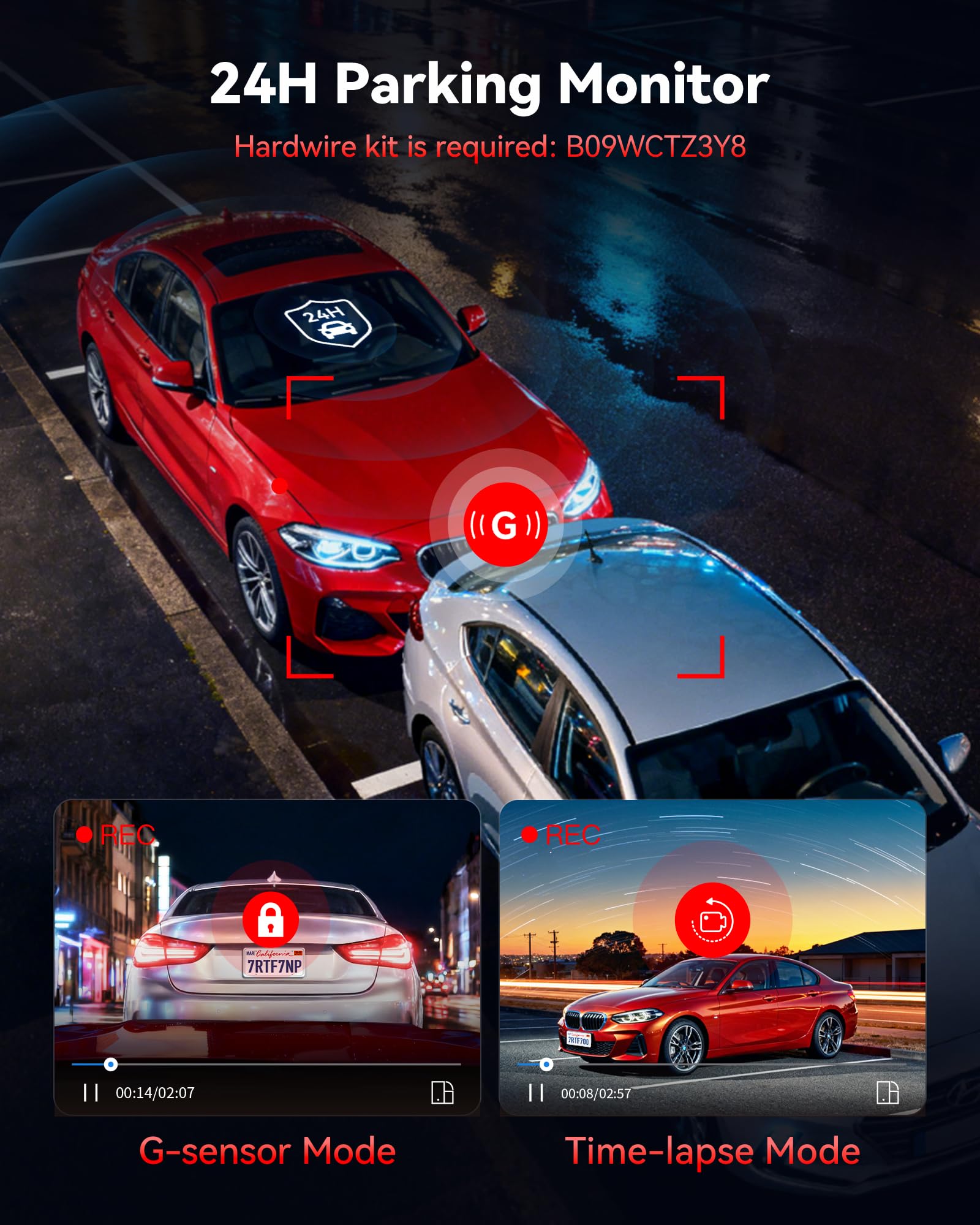 REDTIGER F7NT 4K Dual Channel Dash Cam, STARVIS 2 Sensor, 3.18" Touch Screen, Built-in 5GHz WiFi & GPS, Voice Control, Night View, WDR, Loop Recording, Parking Mode, 128GB Card Included 4