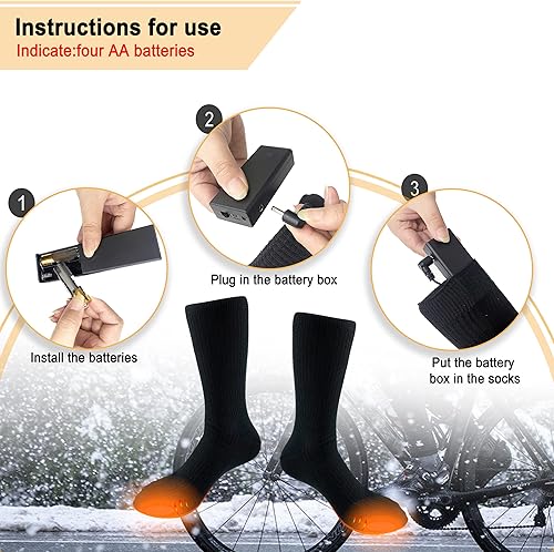 Miniatura 7 de ANTQUE Calcetines calefactados para hombres y mujeres recargables funcionan con pilas con calefacción color negro lavable para caza campamento esquí