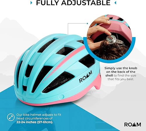 Miniatura 5 de Roam Casco de bicicleta de carretera, cascos duraderos para adultos con visera solar, luz LED y gafas magnéticas desmontables, tamaño ajustable,