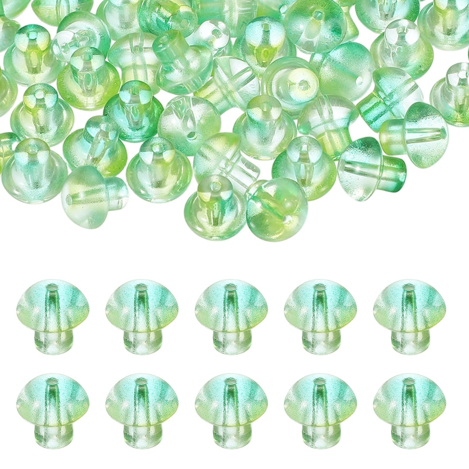 sourcing map 40 Pcs Mushroom Glass Beads 14mm Transparent Craft Beads Glass Pendants Mushroom Lampworking Bead Loose Spacer Bead for DIY Crafts Earring Necklace Jewelry Making, Blue/Green