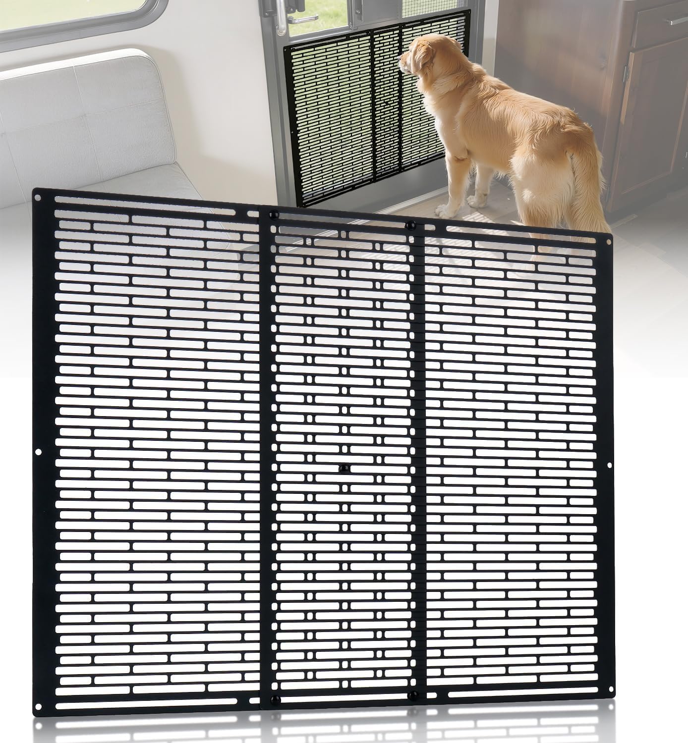 RV Screen Door Protector for Dogs, Adjustable 16.46"-30.24" RV Entry Screen Door Grille, Keeps Pets Safe and Prevents Screen Damage