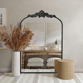 WAMIRRO Arched Mirror,Black Traditional Vintage Ornate Baroque Mirrors,Antique Brass Mirrors for Entryway/Fireplace/Living Room/Hallway/Bathroom.24“X36“ Black