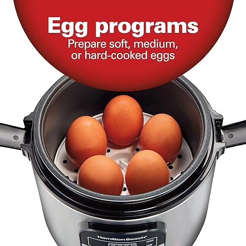 Miniatura 4 de Hamilton Beach - Arrocera digital programable y vaporizador de alimentos, con funciones lentas de huevo duro, bandeja de huevo/vapor, 6 tazas