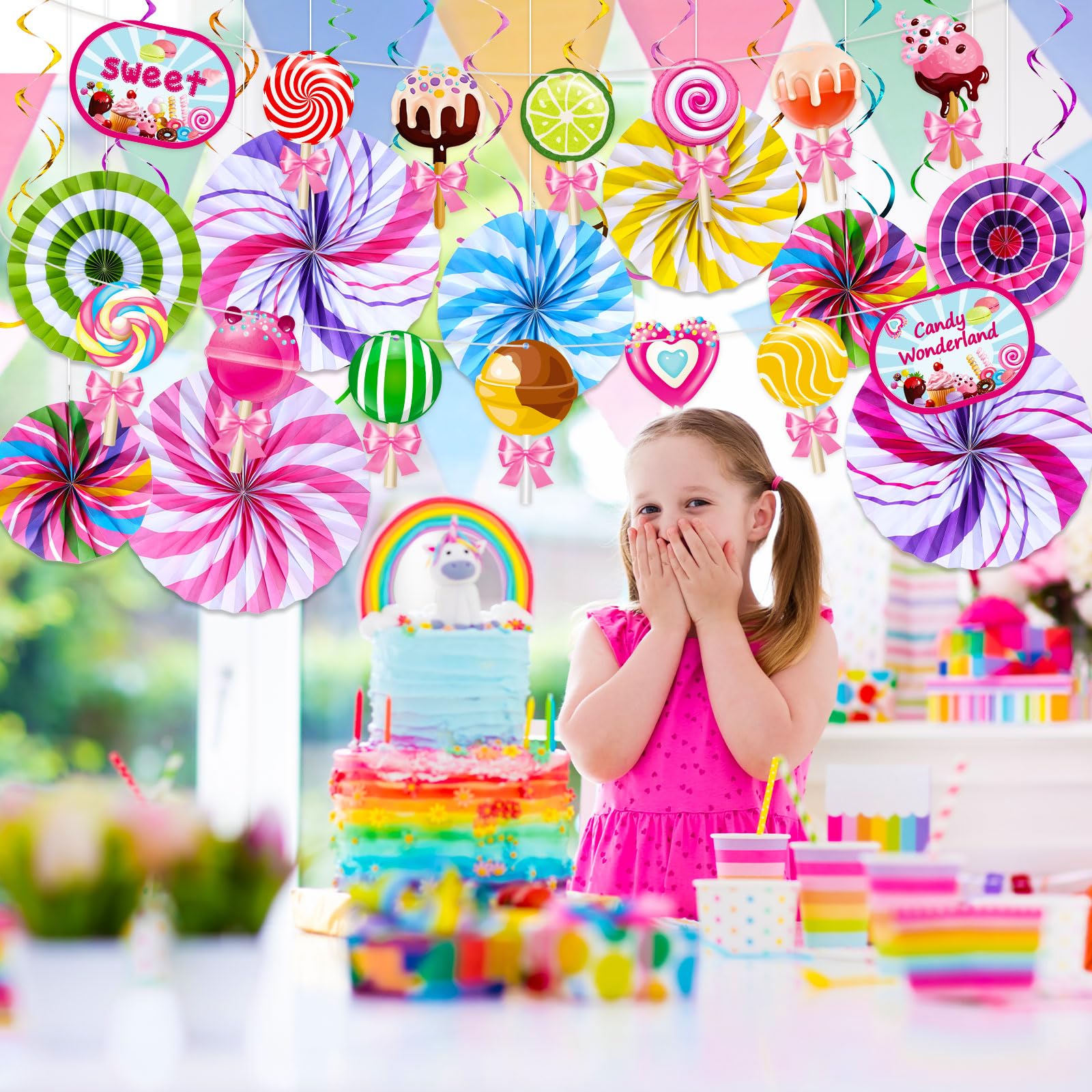 Candyland Decor 2-Pack Candy Party Banners - Lollipop Cutout Decorations For Candyland Birthday & Baby Shower Gumdrop Garland - View #12