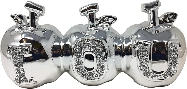 'LOVE' Heart Apple Sign | 10cm x 30cm | Fair Trade & Handmade | New Home Decor Gift Crushed Diamond Silver Sparkle Crystal Ceramic Ornament