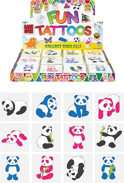 HENBRANDT 24 x Panda Temporary Tattoos Children's Birthday Loot Party Bag Filler