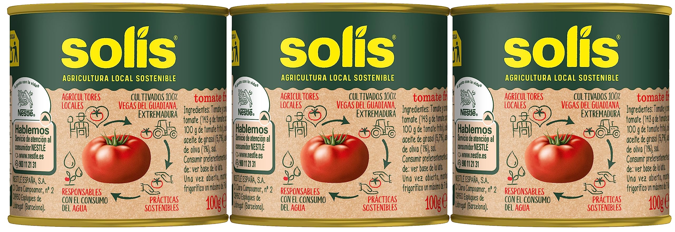 SOLÍS Tomate Frito Estilo Casero Tripack Lata - Sin Gluten - Pack de 3 x 100g