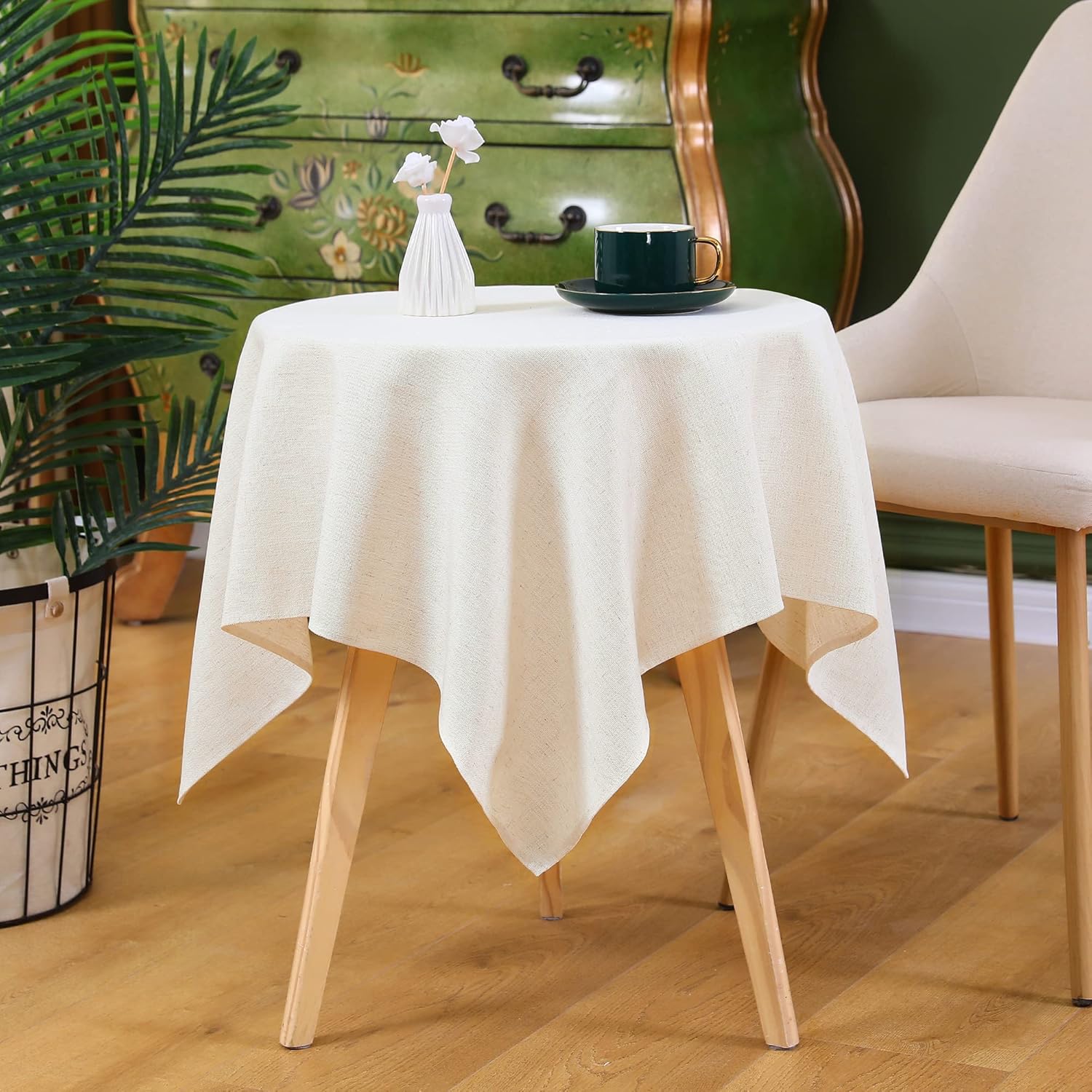 Small Square Solid Linen Tablecloth Farmhouse Rustic Beige