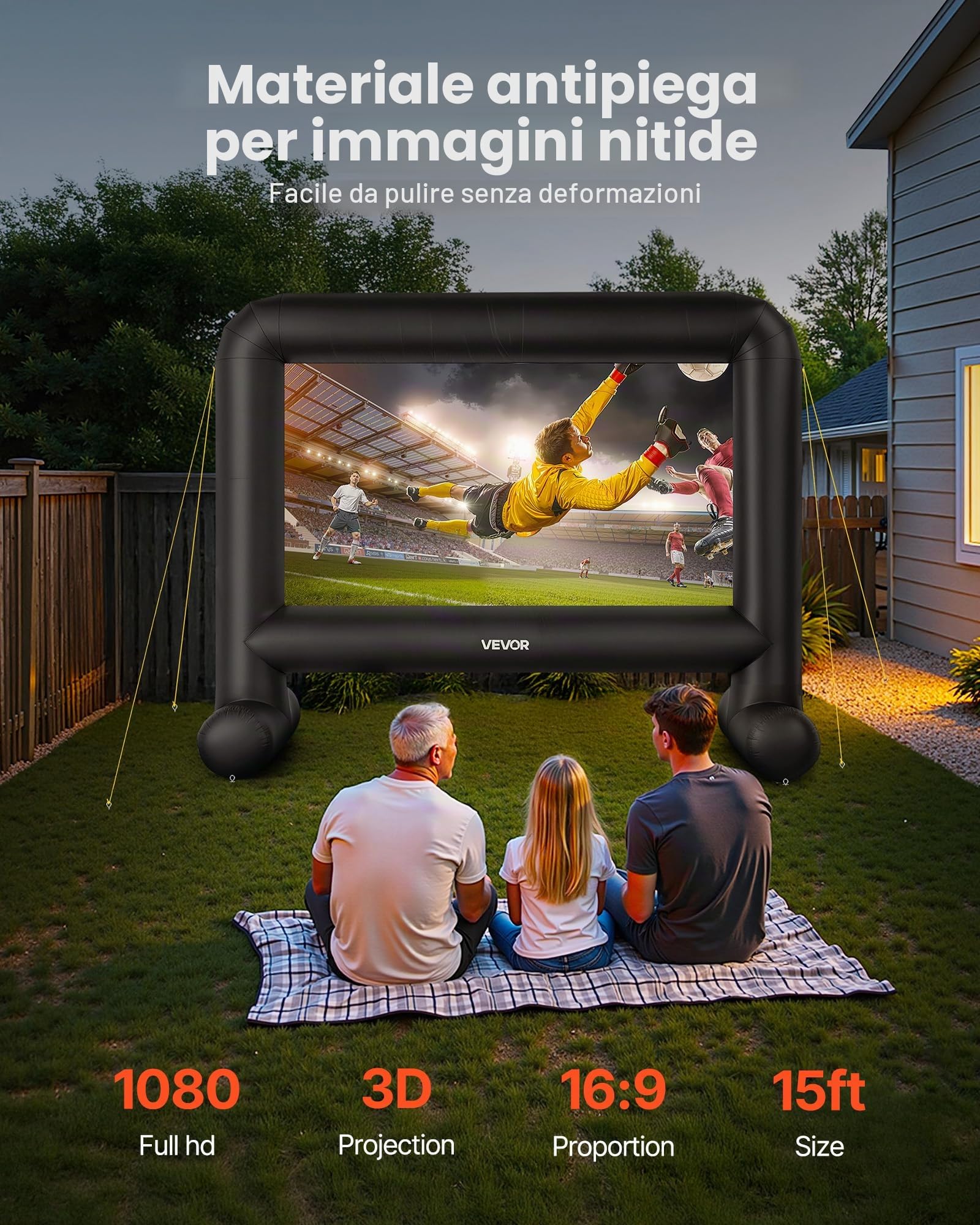 VEVOR Schermo Cinematografico Gonfiabile 3540 x 1300 x 2900 mm Schermo Gonfiabile per Proiezione Lavabile in 600D con Borsa Portatile, Proiettore Cinematografico 16:9, per Esterni, Feste a Tema