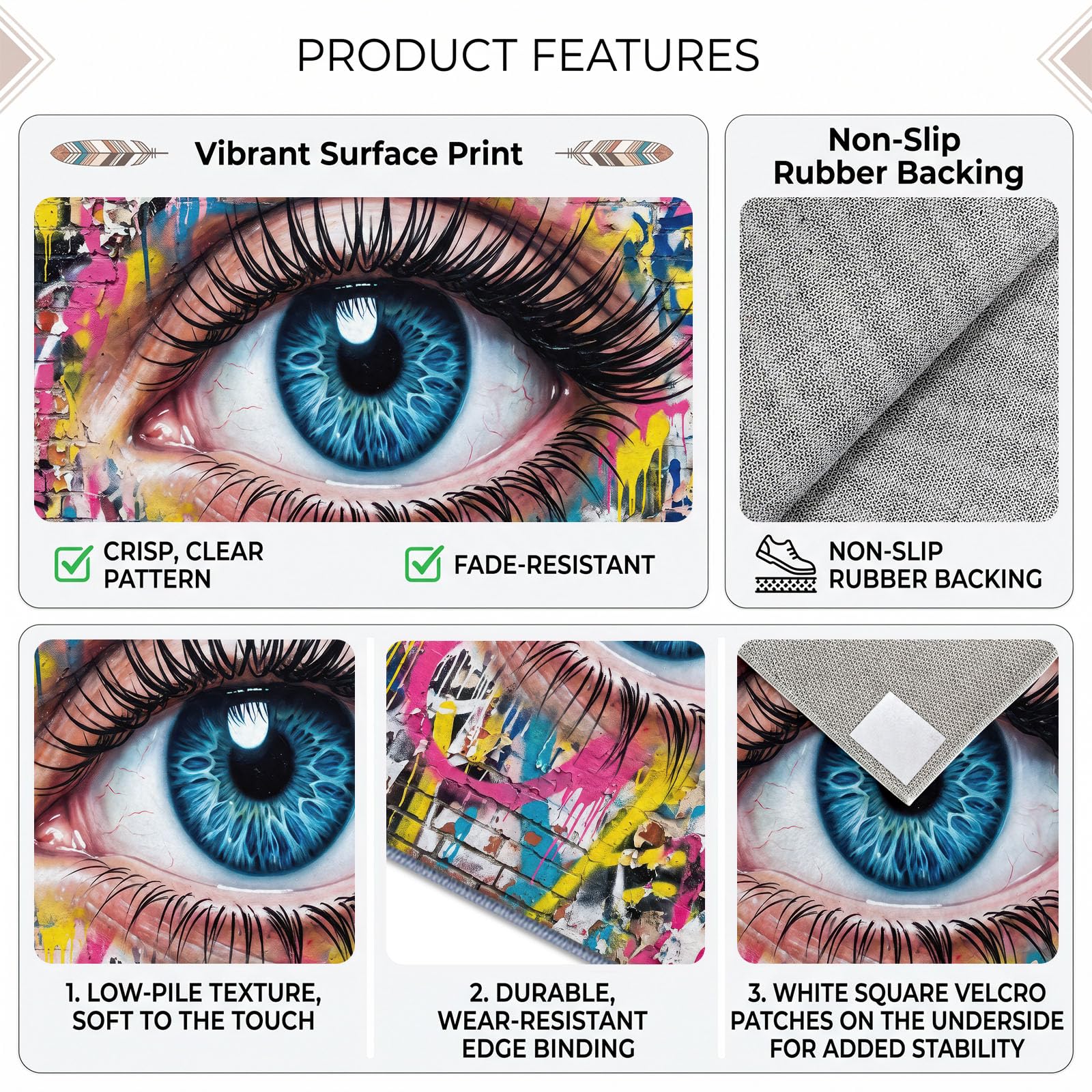 Generisch Menschliches Auge Graffiti Waschbarer Teppich Wohnzimme 160x235 cm, Weich Kurzflor rutschfest Modern Surreal Mode Trendig Teppich für Schlafzimmer Esszimmer Büro