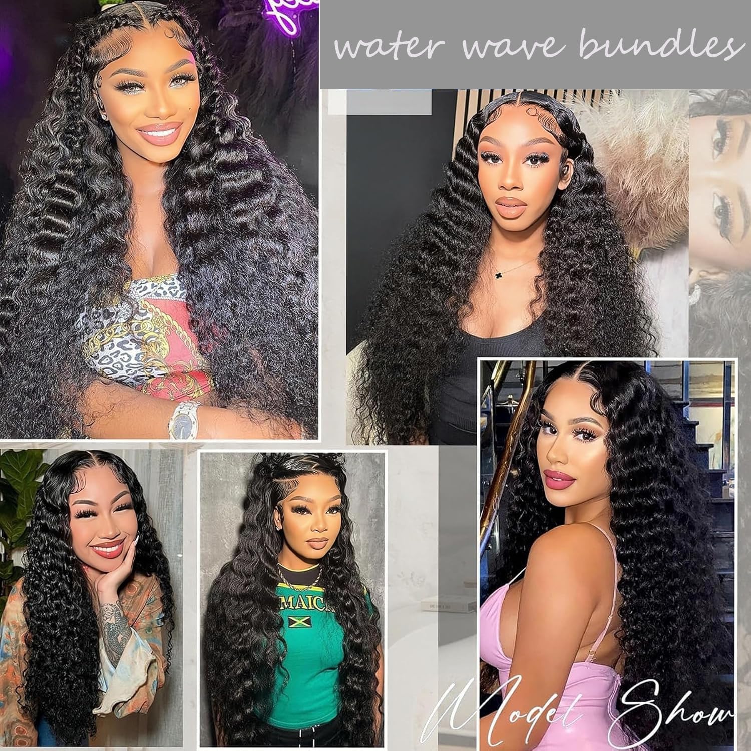 Extensions Echthaar Tressen Human Hair Bundle Water Wave Hair Natural Black Bundles HumanHair Extensions Double Weft for Women Minimal Smell for Women 3 Bundles 20 22 24 Zoll