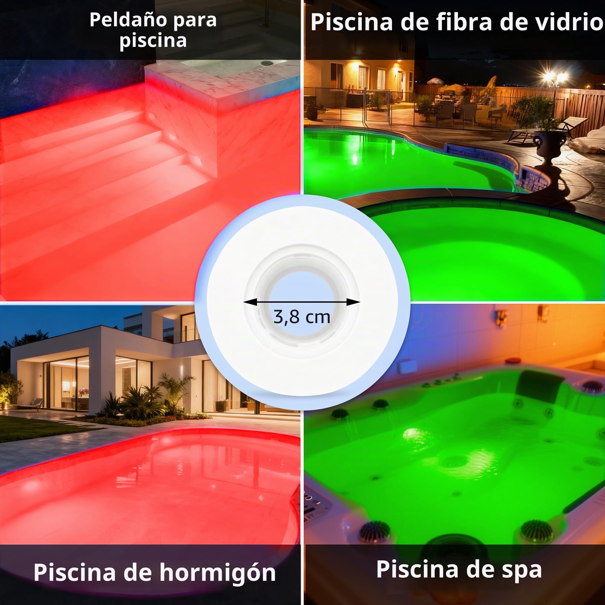 Foco LED Piscina con Rosca 1,5", 25W Lámpara Piscina RGB Multicolor con Remoto, Ø242mm, 12V AC Relleno de Resina Luz Sumergible para Boquilla y Tubo para Piscinas Hormigón Escaleras