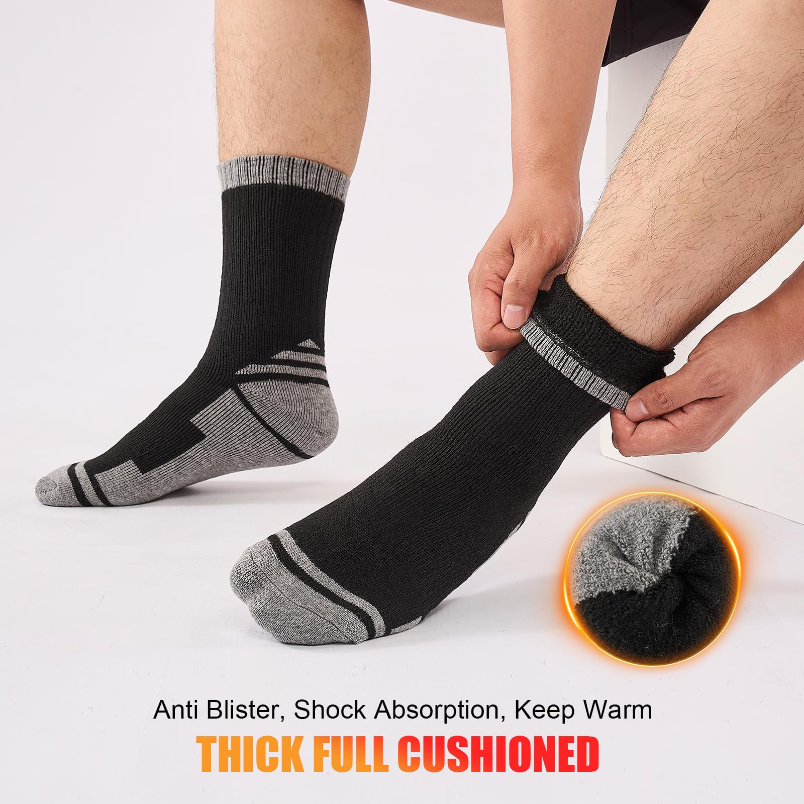 Chaussettes Randonnée Laine Merino Homme Femme, Chaussettes Thermiques Chaudes Hiver, Chaussette Outdoor Sport en Laine Mérinos, Anti Ampoule, Rembourré, Respirantes, 3 Paires - 4