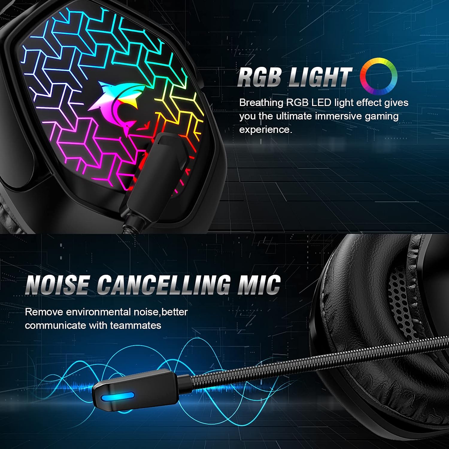 GALOPAR Stereo Gaming Headset for PC, PS4, Xbox One, 3D Surround Sound Headset with Noise Canceling Mic LED Light, Over-Ear Headphones Compatible with PS4, Xbox One, Switch, PC, Mac, Laptop