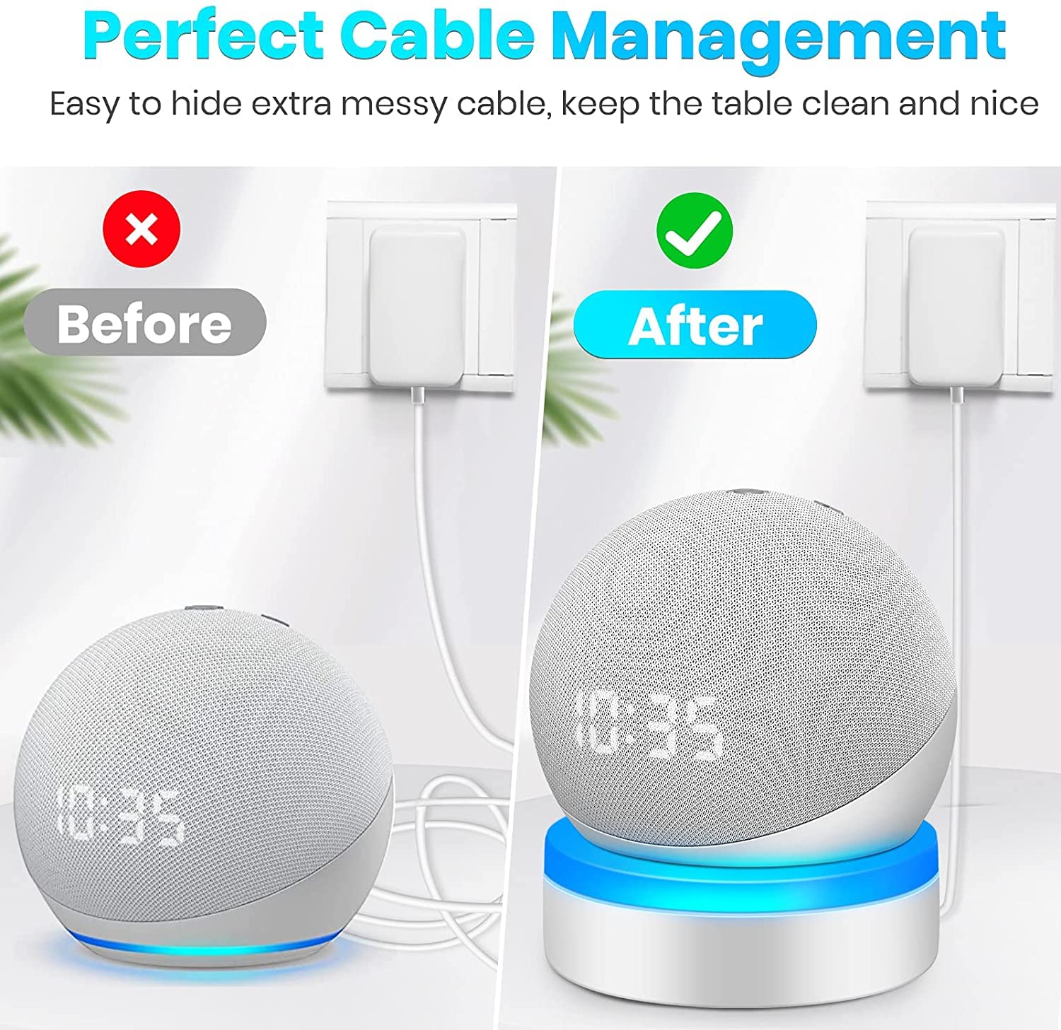 Holder For Amazon Echo Dot 4 / Echo Dot 5 (Not include echo dot),with Luminescent Desktop Stand Accessories with Integrated Cable Management, No Screws Required, Speaker Rack (White) WL808