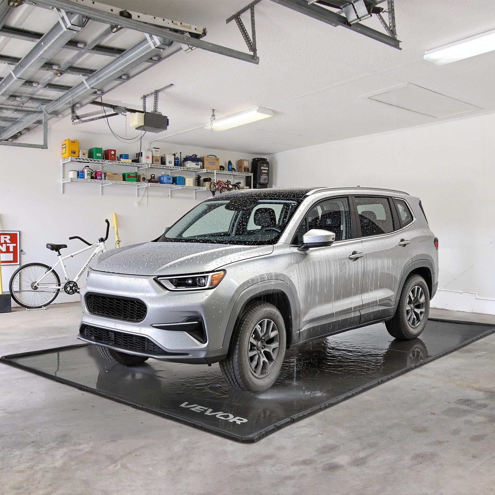 VEVOR Tappetino Antiscivolo per Garage, 2,4 x 5,5 x 0,03 m, con Tergivetro, Resistente e Impermeabile, Protezione per Pavimenti da Neve, Pioggia, Fango, Tappetino per Garage Officina, Nero