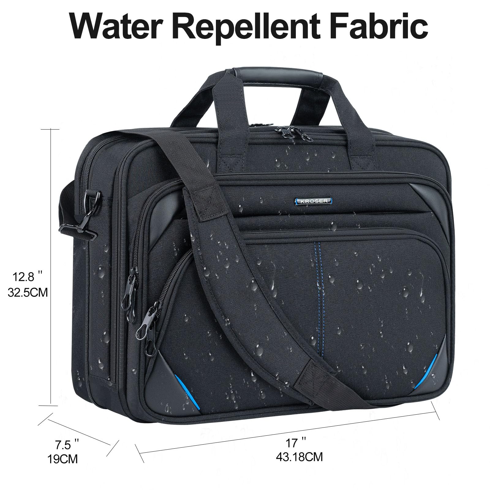 KROSER Torba na laptopa 18-calowa torba biznesowa Laptop na komputer 17,3-calowy, teczka na laptopa, wodoodporna torba na ramię z kieszeniami RFID na studia/mężczyźni/kobiety/mężczyźni/kobiety