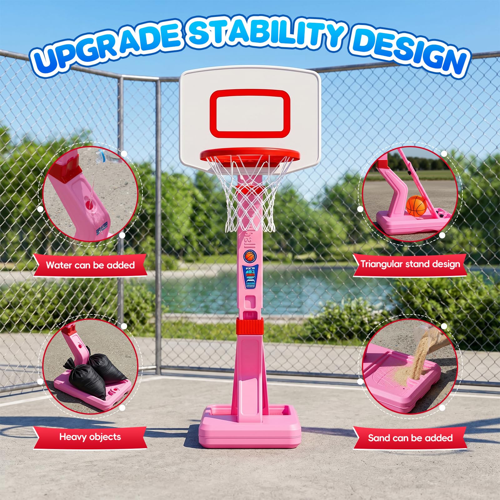 Canestro da basket regolabile per bambini e supporto a 5 livelli (70-138 cm), giocattolo sportivo per interni ed esterni, con 4 palline e pompa, regalo di compleanno per ragazzi e ragazze dai 3 agli 8