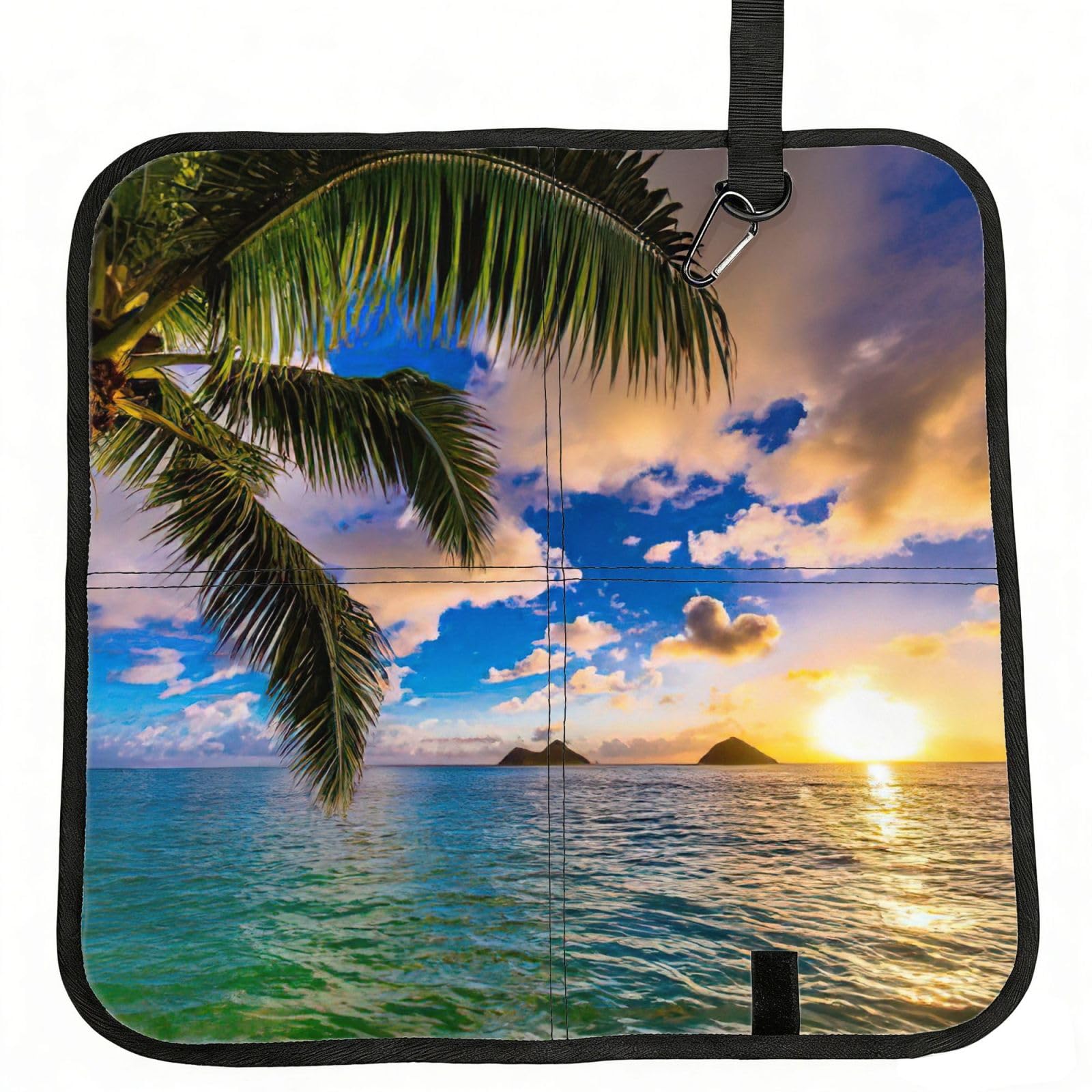 bghdfa Tropical Hawaii Palm Tree Ocean Sea Sunset Print Outdoor Sitting Mat Waterproof Oxford Cloth Seat Cushion Folding Foam Camping Seat For Picnic