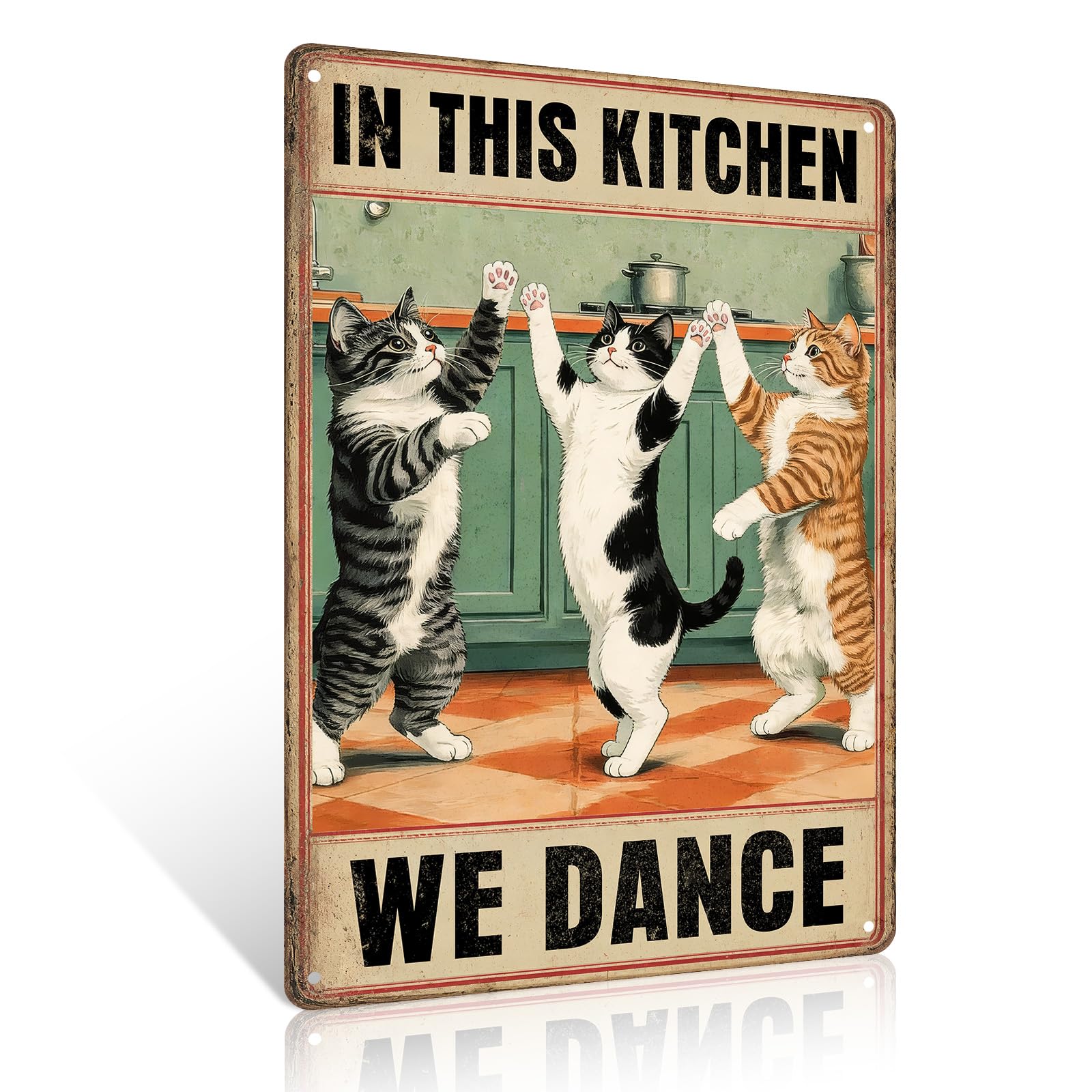 Ulord Cat Funny Metal Sign 8x12 Inch We Dance in This Kitchen Wall Art