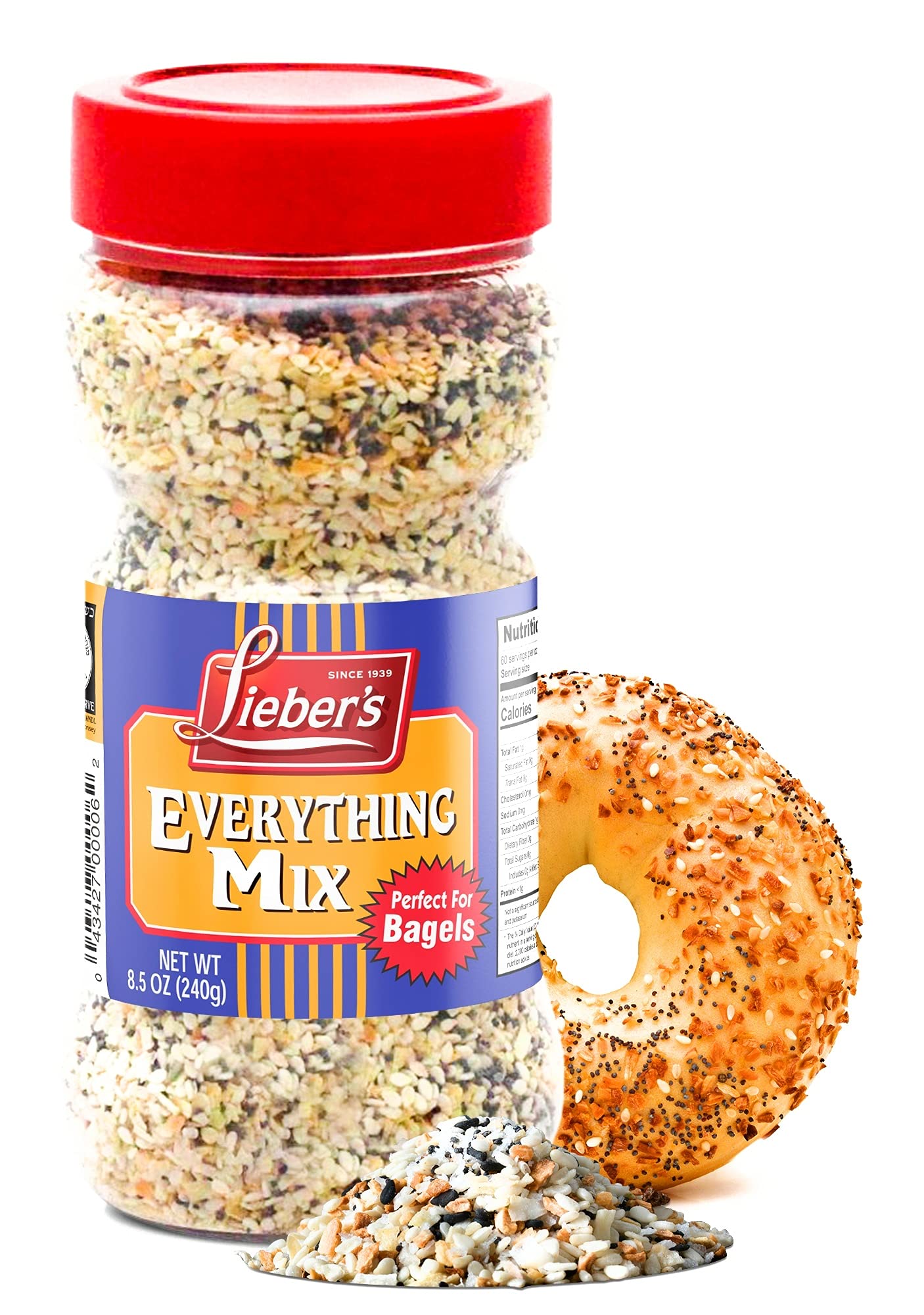 Lieber’s Everything Bagel Seasoning – Everything Bagel Spice with Sesame Seeds, Dried Onion, Garlic, Salt – Kosher Bagel Seasoning – Ideal for Mini Bagels, – 8.5oz Jar (8.5 oz pack of 1)