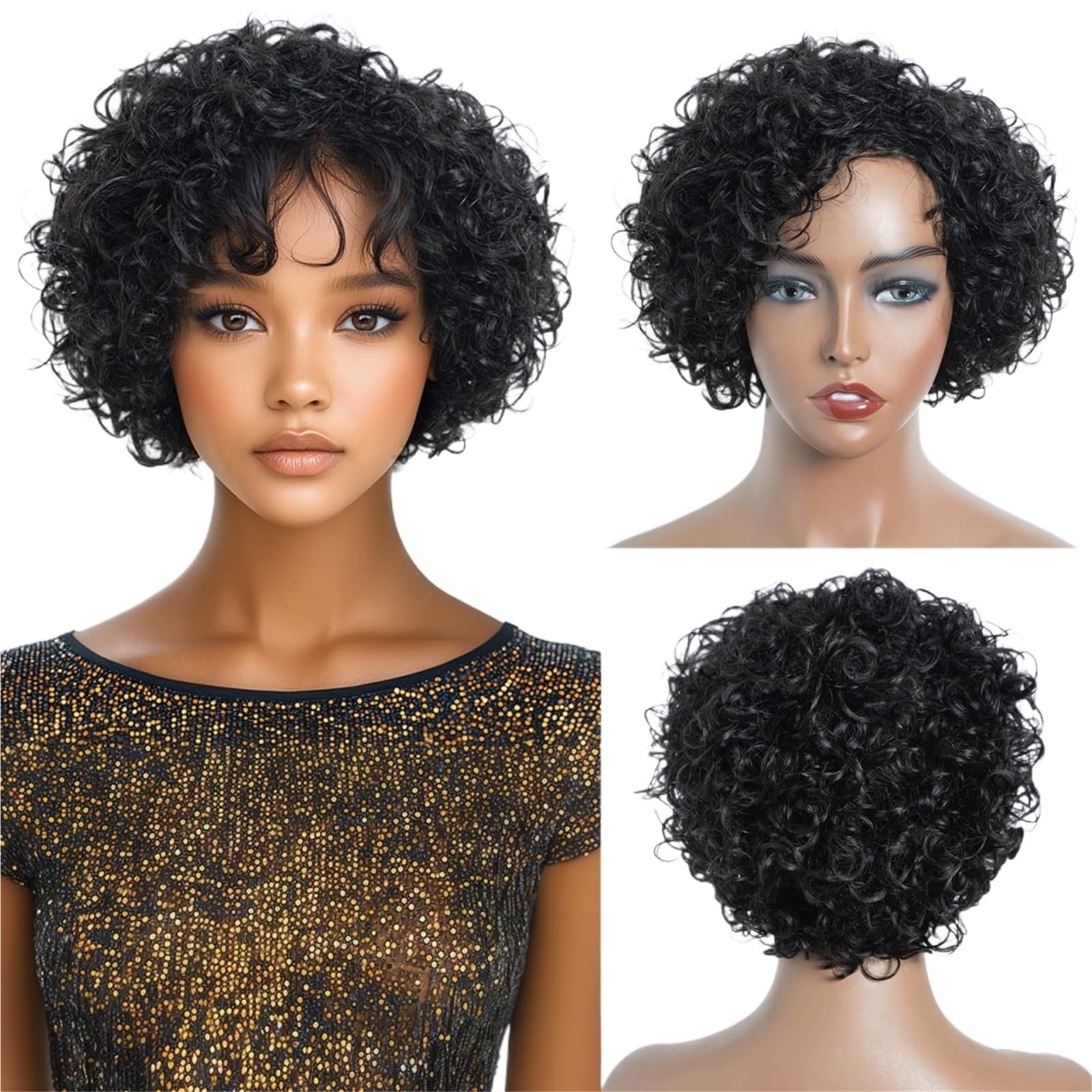 ZTHYSHOZ Women's Wig Women's Short Curly Hair Wig, Black Headband, Naturally Versatile