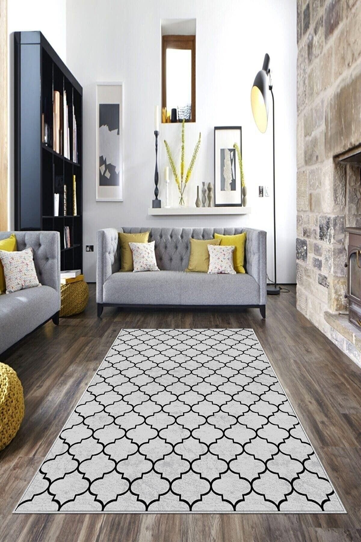 Pelangi Gri Eskitme Desen Yıkanabilir Kaymaz Taban Leke Tutmaz Modern Salon Halısı Ve Yolluk, Gri 120 x 160