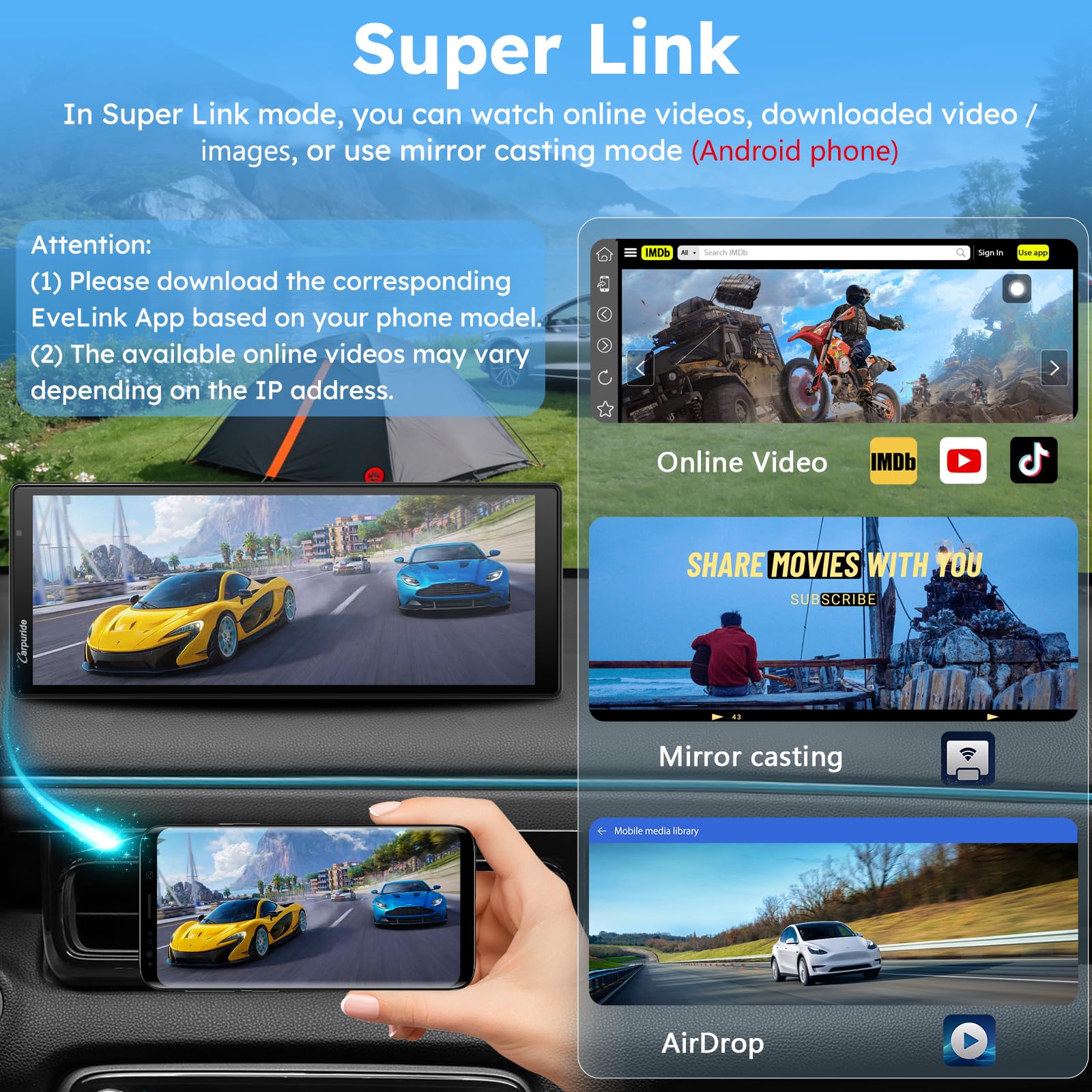 CARPURIDE W903S3 9,3-Calowy Wyświetlacz HD z Bezprzewodową CarPlay i Android Auto, przednią 4K + przewodową tylną 1080p + kamerą podczerwieni, funkcją Loop-Aufnahme, GPS, FM, BT, Super Link