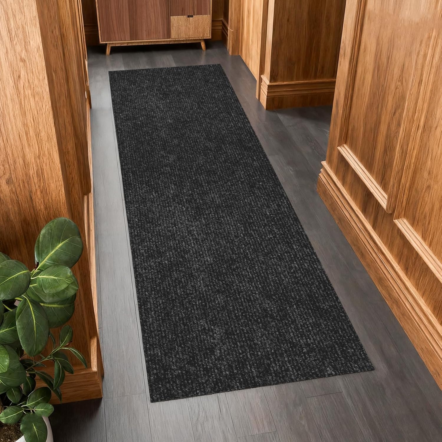 Outdoor Runner Rug 2 ft x 8 ft for Hallway with TPR Backing, Black Fine Stripes Non-Slip Indoor Runner Rugs Suitable for Balcony, Kitchen, Patio, Garage, Deck, Stair and Entryway Areas Black Fine Stripes 2ft X 6ft