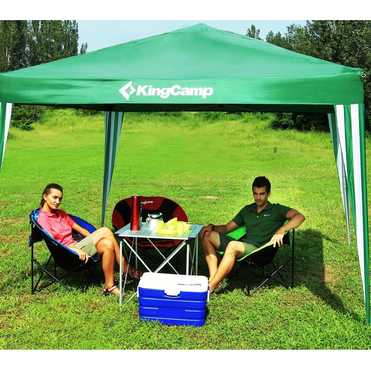 KingCamp Oversized Moon Chairs Padded Seat Supports 300lbs for Adults, Comfy Portable Folding Saucer Chair with Cup Holder and Carry Bag, Blue Green and Red
